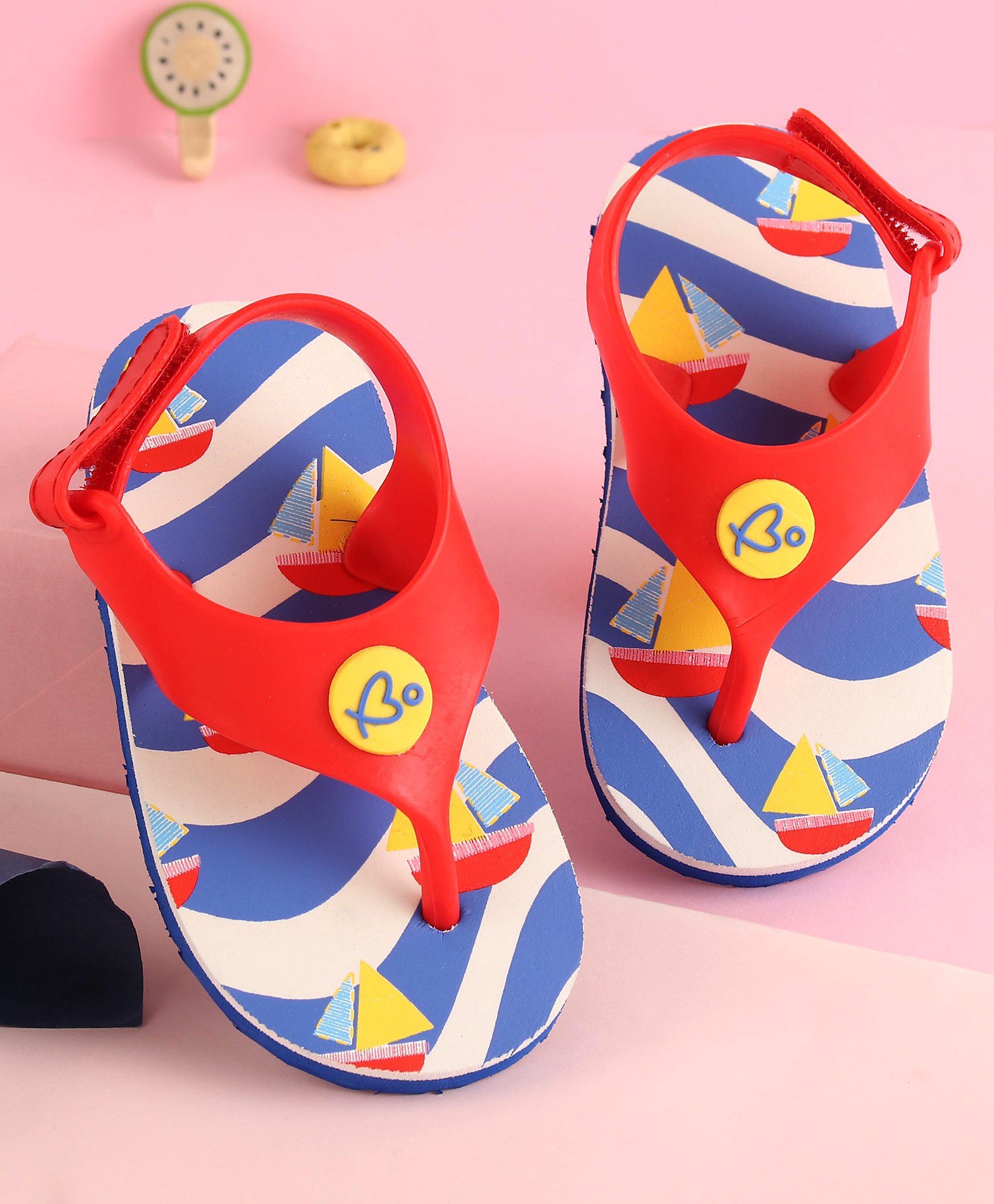Babyoye Flip Flops with Velcro Closure Boat Print - Red-image-31