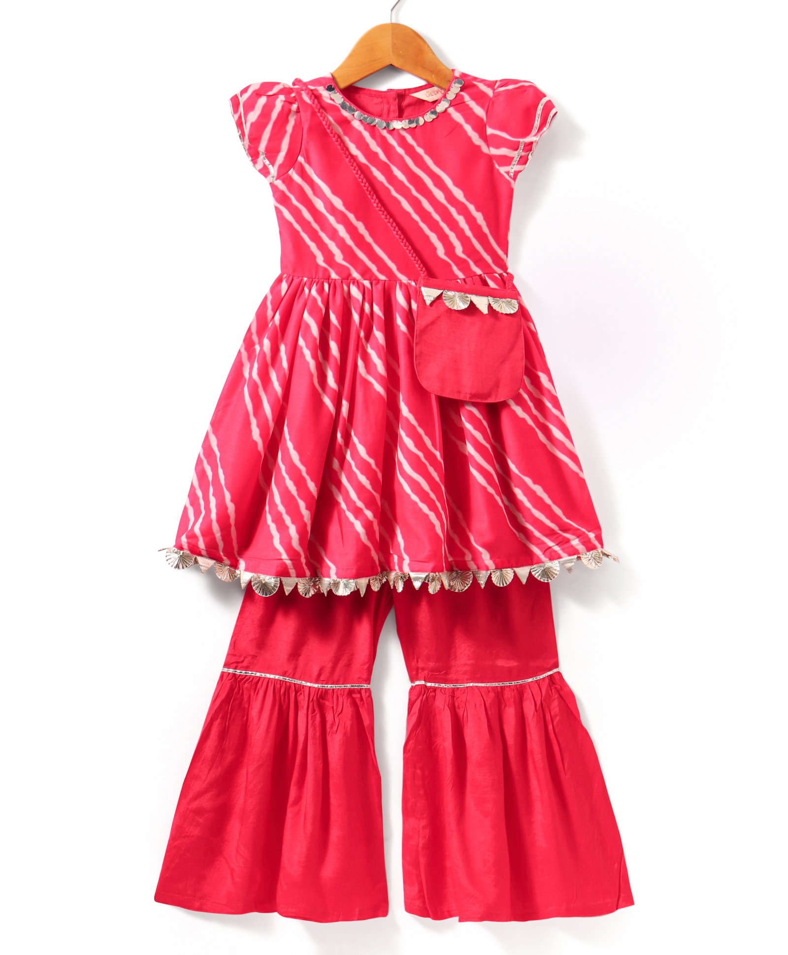 lil' drama Lil Drama Half Sleeves Abstract Striped Designed   Kurta With Sharara Set - Pink-picture-23