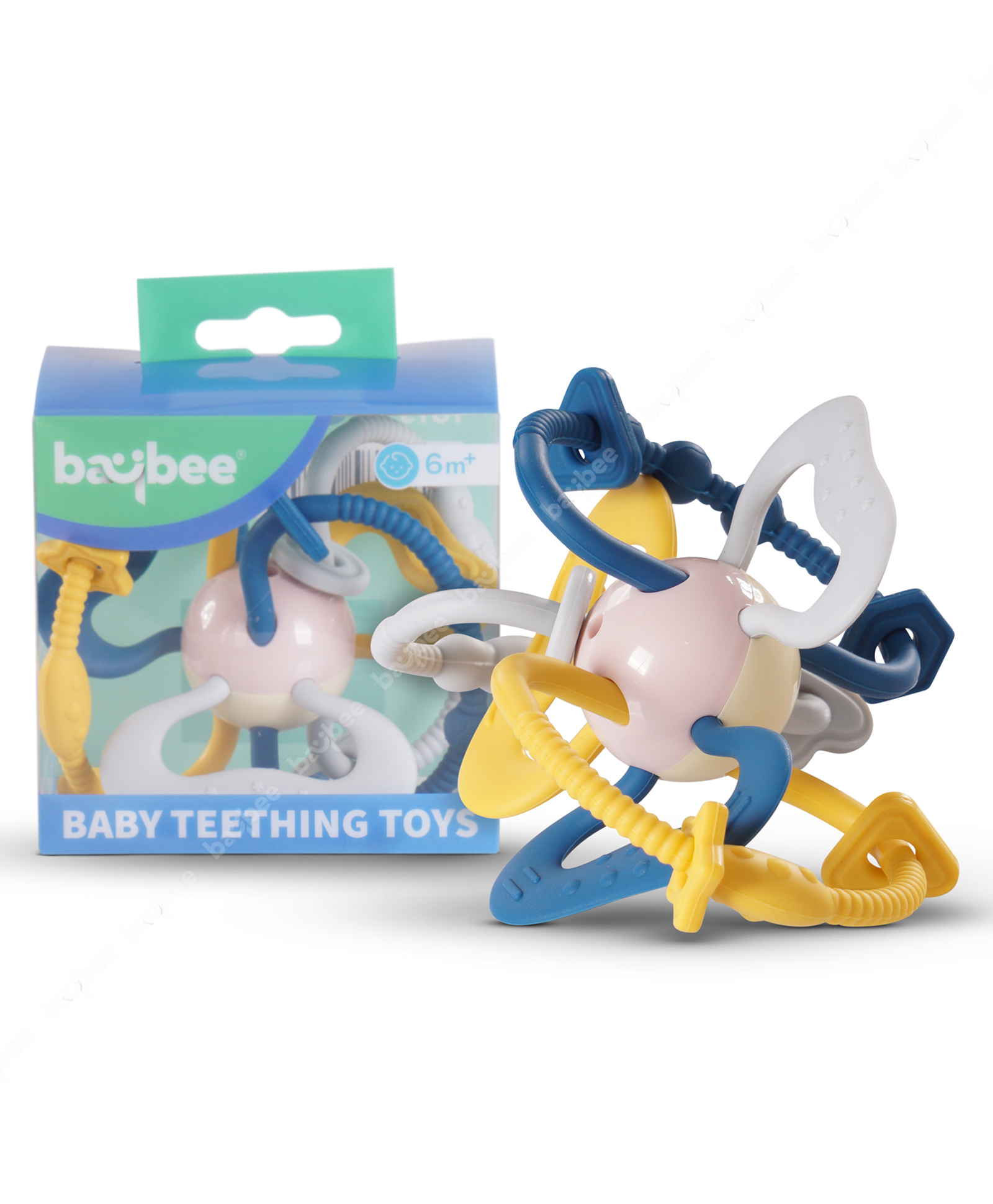 Baybee Silicone Baby Teether for Teething Gums, Manhattan Teething Rattle Toy with Loops Ring 100% Food Grade Silicone & BPA Free Teether Toy for Babies Chew Teether-image-5