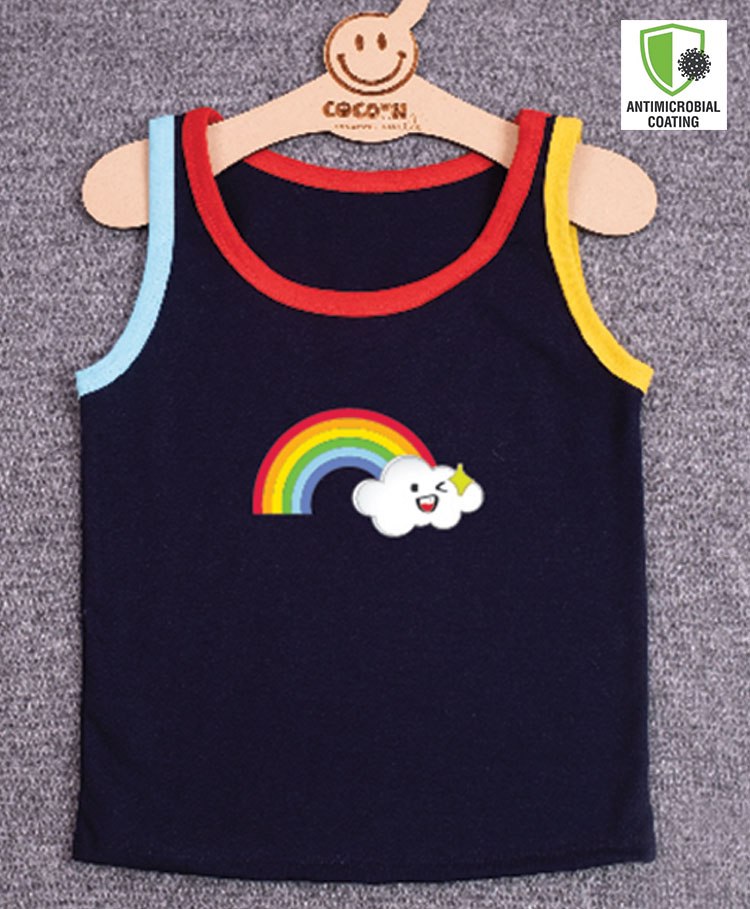 COCOON ORGANICS Sleeveless Placement Rainbow & Clouds   Printed Vest - Black-image-12
