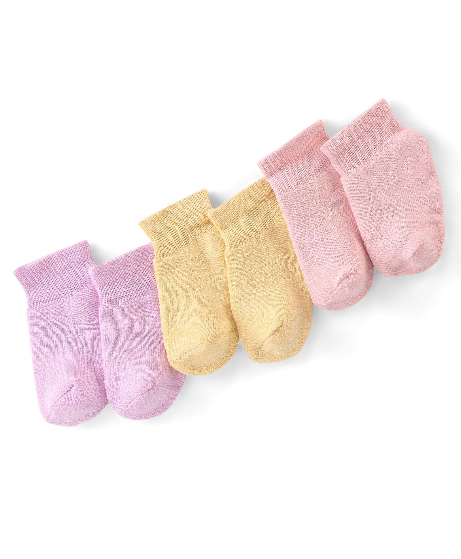 Doodle Poodle Cotton Rich Terry Ankle Length Socks Solid Design Pack of 3 - Yellow & Pink-image-39