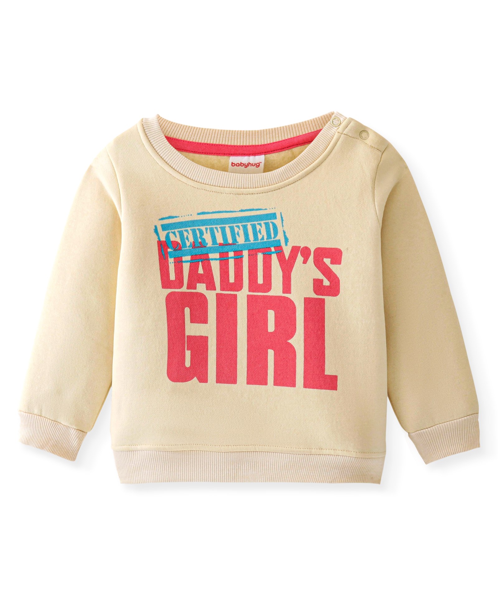 Babyhug Fleece Full Sleeves Sweatshirt with Text Graphics - Cream-image-22
