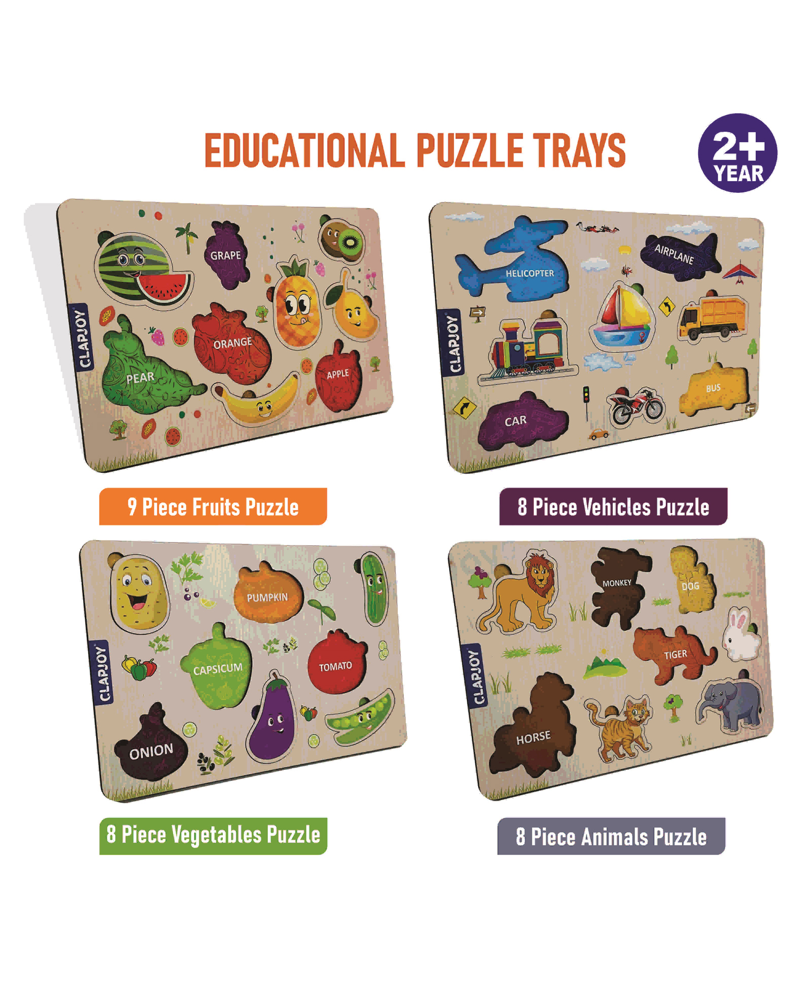 Clapjoy Wooden Learning Educational Board for Kids, Puzzle Toys Combo of 4 - 33 Pieces-image-23