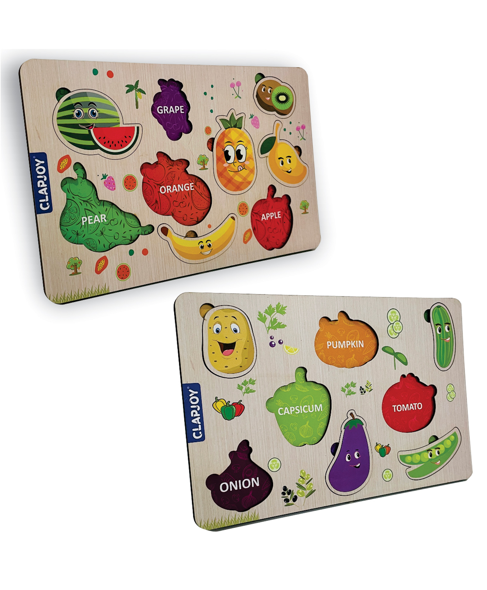 Clapjoy Wooden Learning Educational Board for Kids, Puzzle Toys for 2 Years Old Boys & Girls (Fruit & Vegetable)-image-16