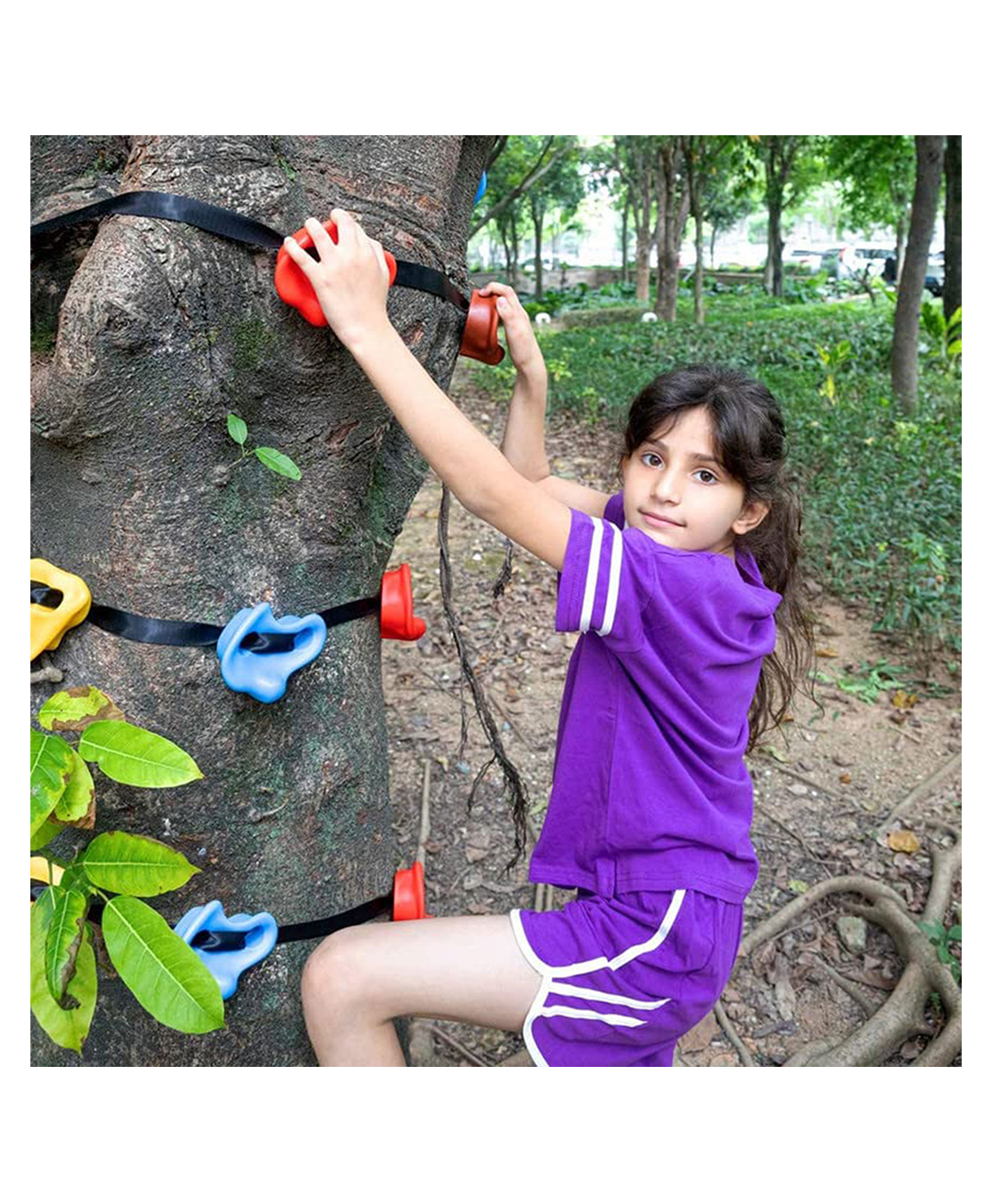 Hop N Play 18 Ninja Tree Climbing Holds for Kids Climber with 6 Ratchet Straps for Outdoor Ninja Warrior Obstacle Course Training-picture-23