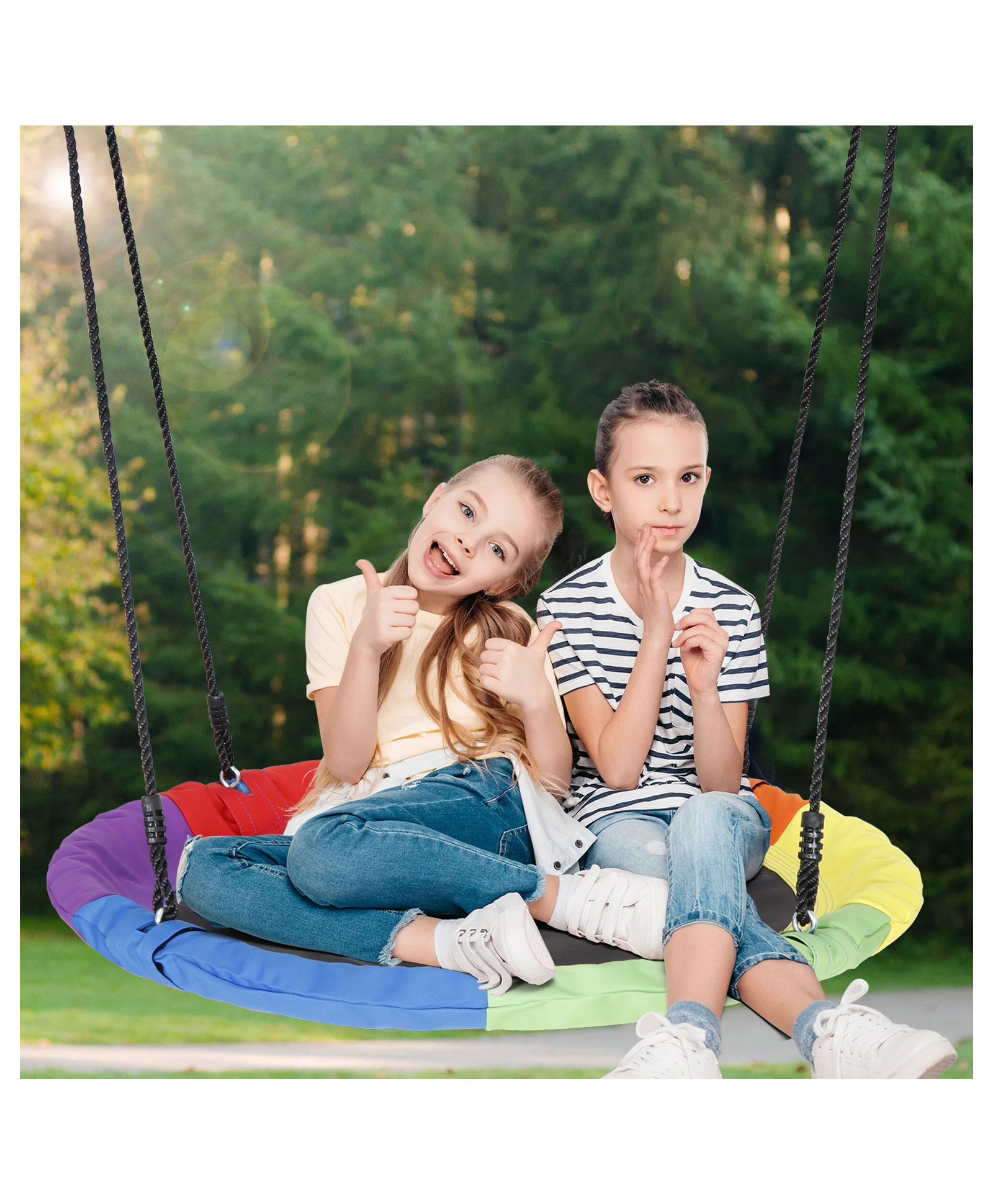 Hop N Play 40 Inch Kids Rainbow Round Mat Swing - Indoor & Outdoor Garden Spider Web Swing Seat-image-6