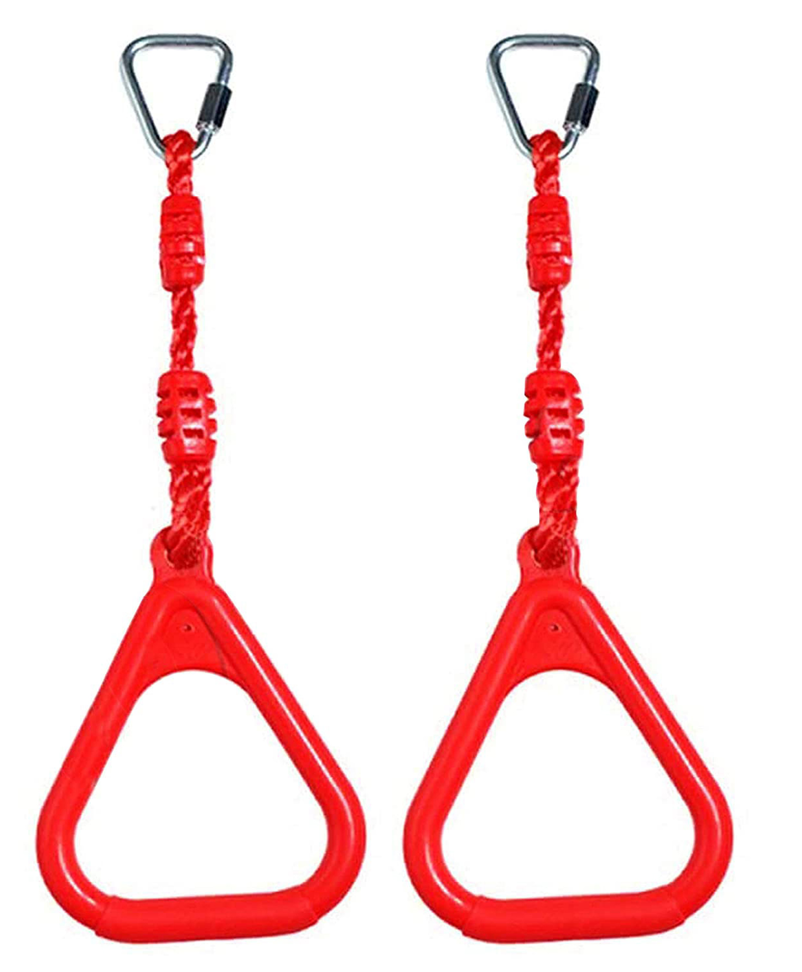 Hop N Play Triangle Hanging Ninja Rings Set of 2 with Delta Quick Links, Monkey bar Rings (Red)-image-7