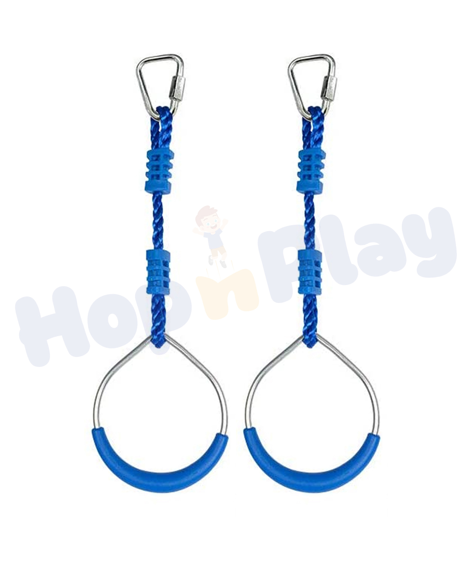 Hop N Play Kids Hanging Gymnastic Metal Ring Set with Plastic Grips - Indoor Outdoor Fitness Monkey Bar Rings (Blue)-image-22