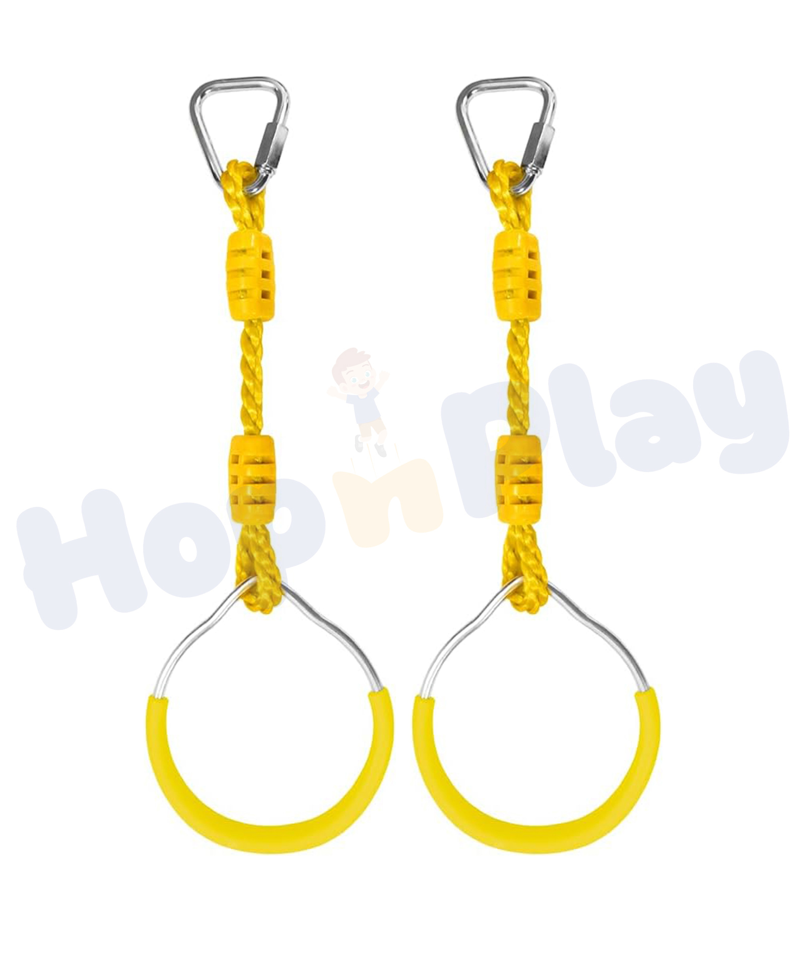 Hop N Play Kids Hanging Gymnastic Metal Ring Set with Plastic Grips - Indoor Outdoor Fitness Monkey Bar Rings (Yellow)-picture-25
