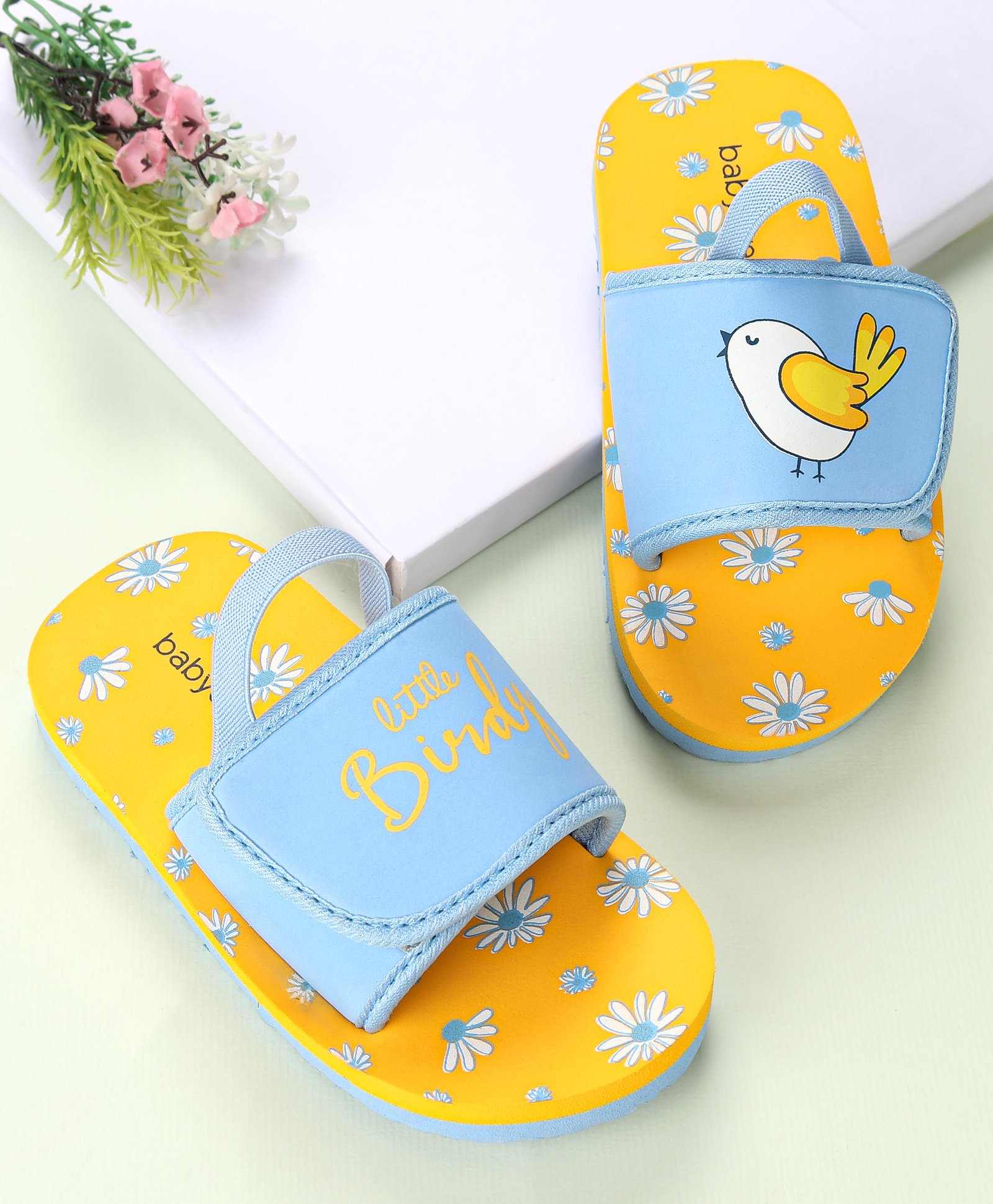 Babyoye Flip Flops with Velcro Closure & Back Strap Bird Print - Yellow-picture-15