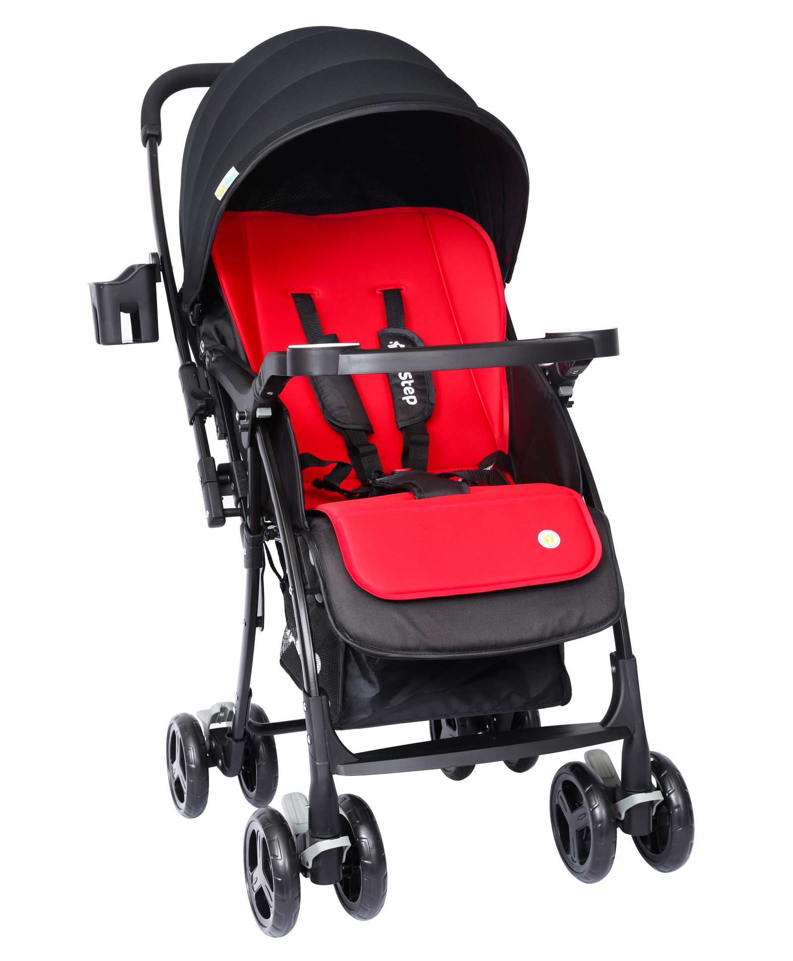 1st Step Caramel Baby Pram Cum Stroller with 5 Point Safety Harness/Infinitely Reclining and Cushioned Seat/Reversible Handle/Front Swivel Wheels (Red)-image-30