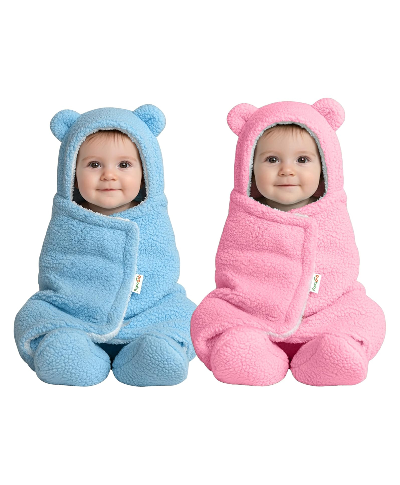 Oyo Baby All Season Hooded Wearable Blanket Cum Sleeping Bag Plain Pink and Blue Pack Of 2-image-8