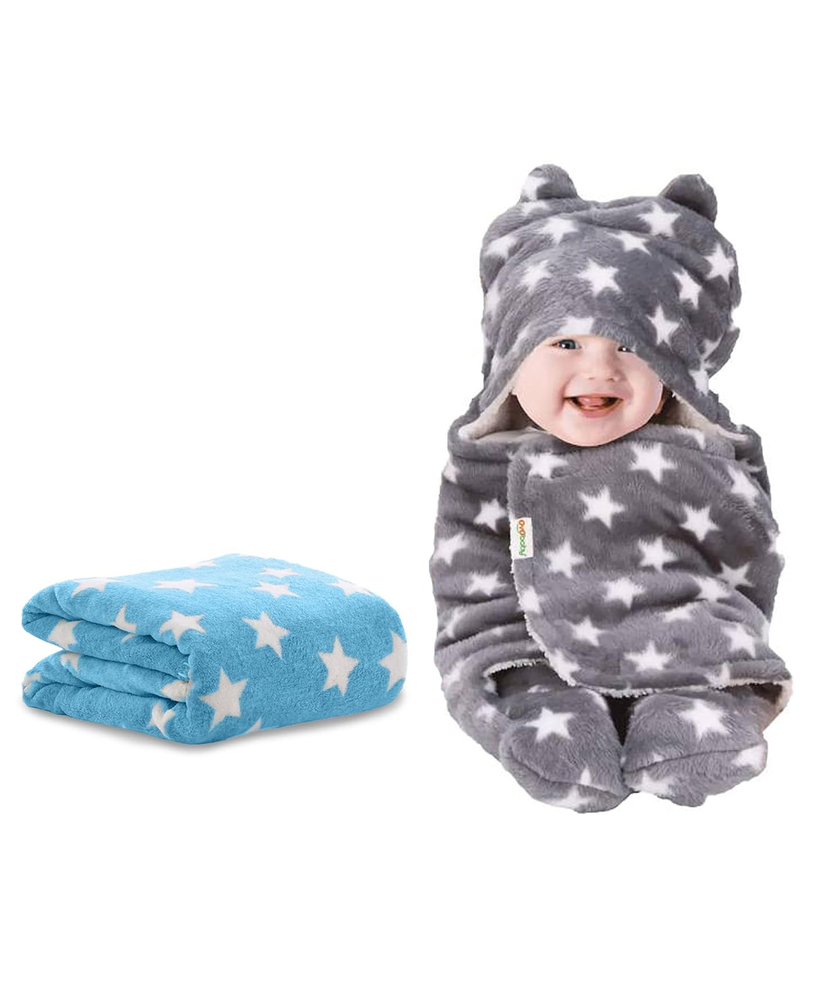 Oyo Baby Fleece New Born All Season Ultrasoft Reversible Single Baby Blanket for Babies Blue and Grey Pack of 2-image-29