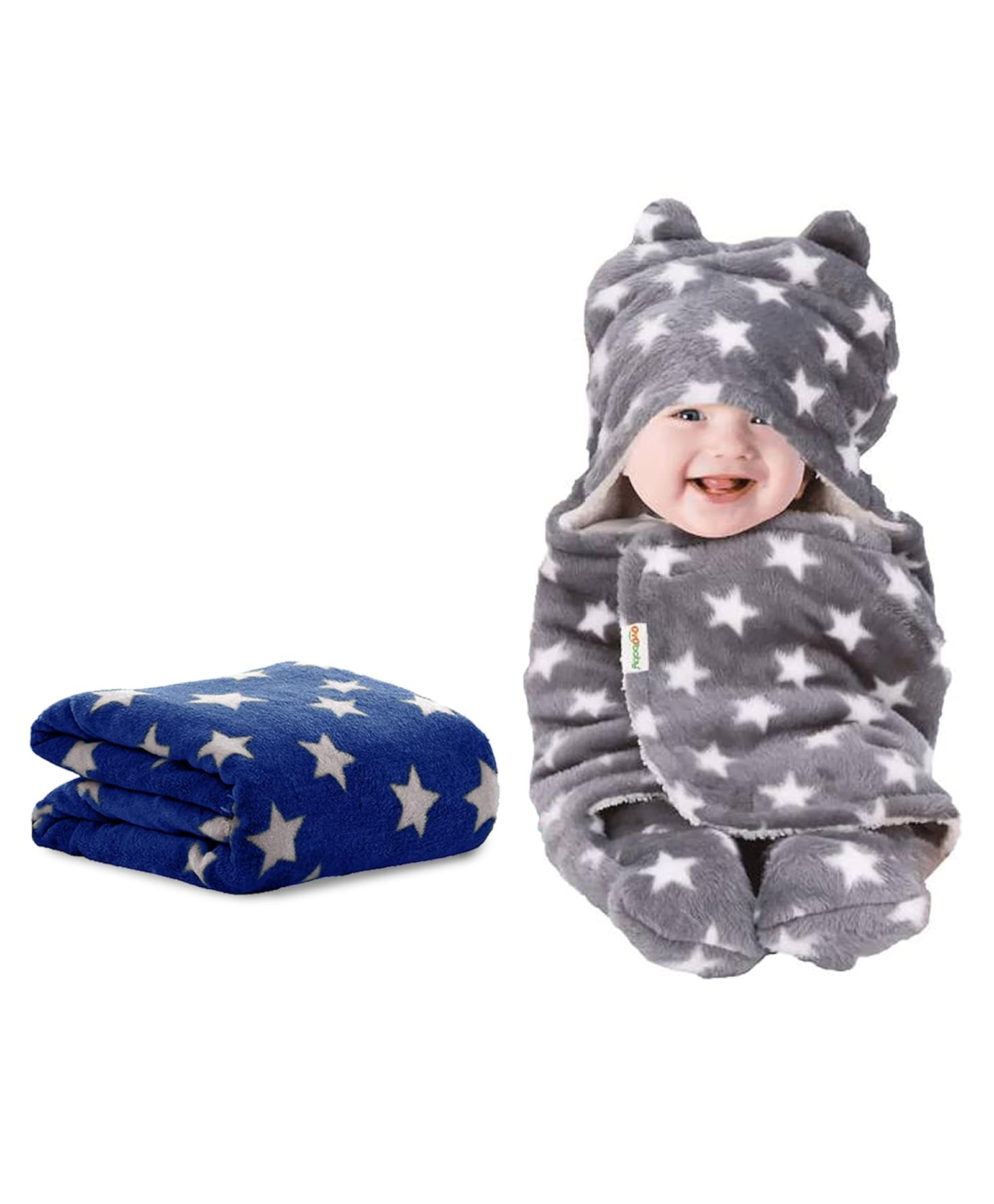 Oyo Baby Fleece New Born All Season Ultrasoft Reversible Single Baby Blanket for Babies Dark Blue and Grey Pack of 2-image-30