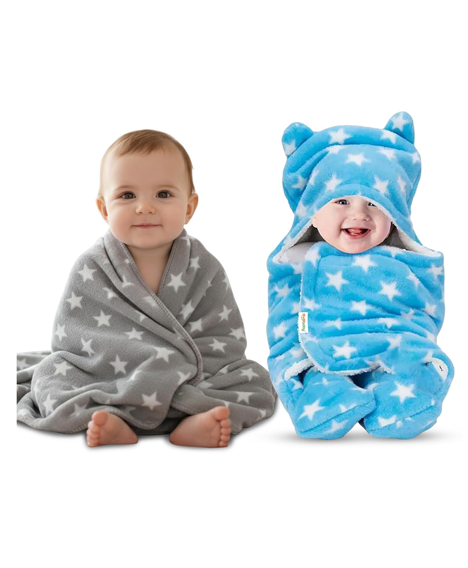 Oyo Baby Fleece New Born All Season Ultrasoft Reversible Single Baby Blanket for Babies Grey and Blue Pack of 2-picture-2