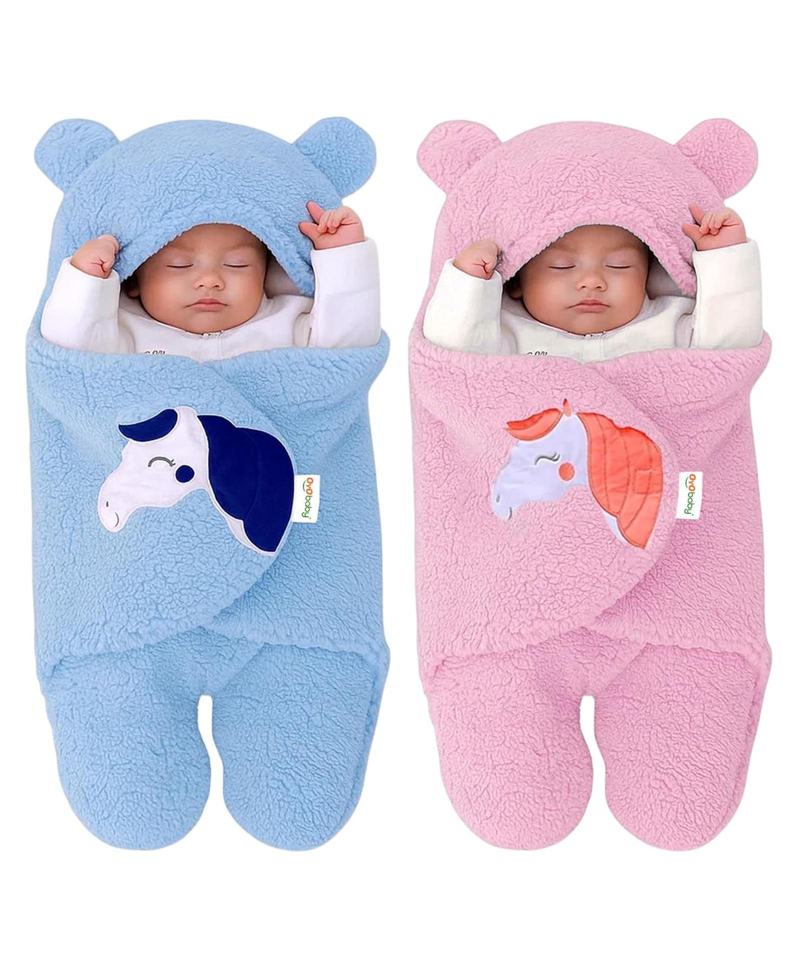 Oyo Baby Baby Blankets New Born Combo Pack of Hooded Wrapper Sleeping Bag and Baby Bath Towel for Babies Pack of 2 Pink and Blue-image-38