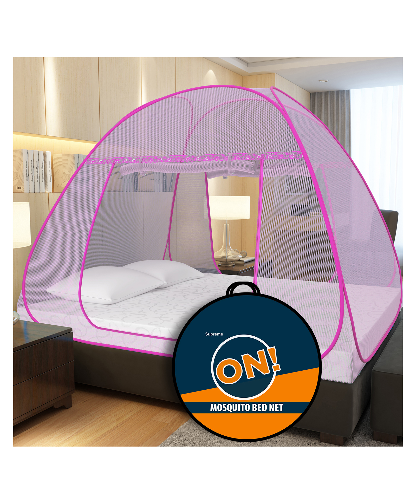 Supreme On Colourful Double Bed Premium Machardani King Size Mosquito Net - Full Pink-image-24