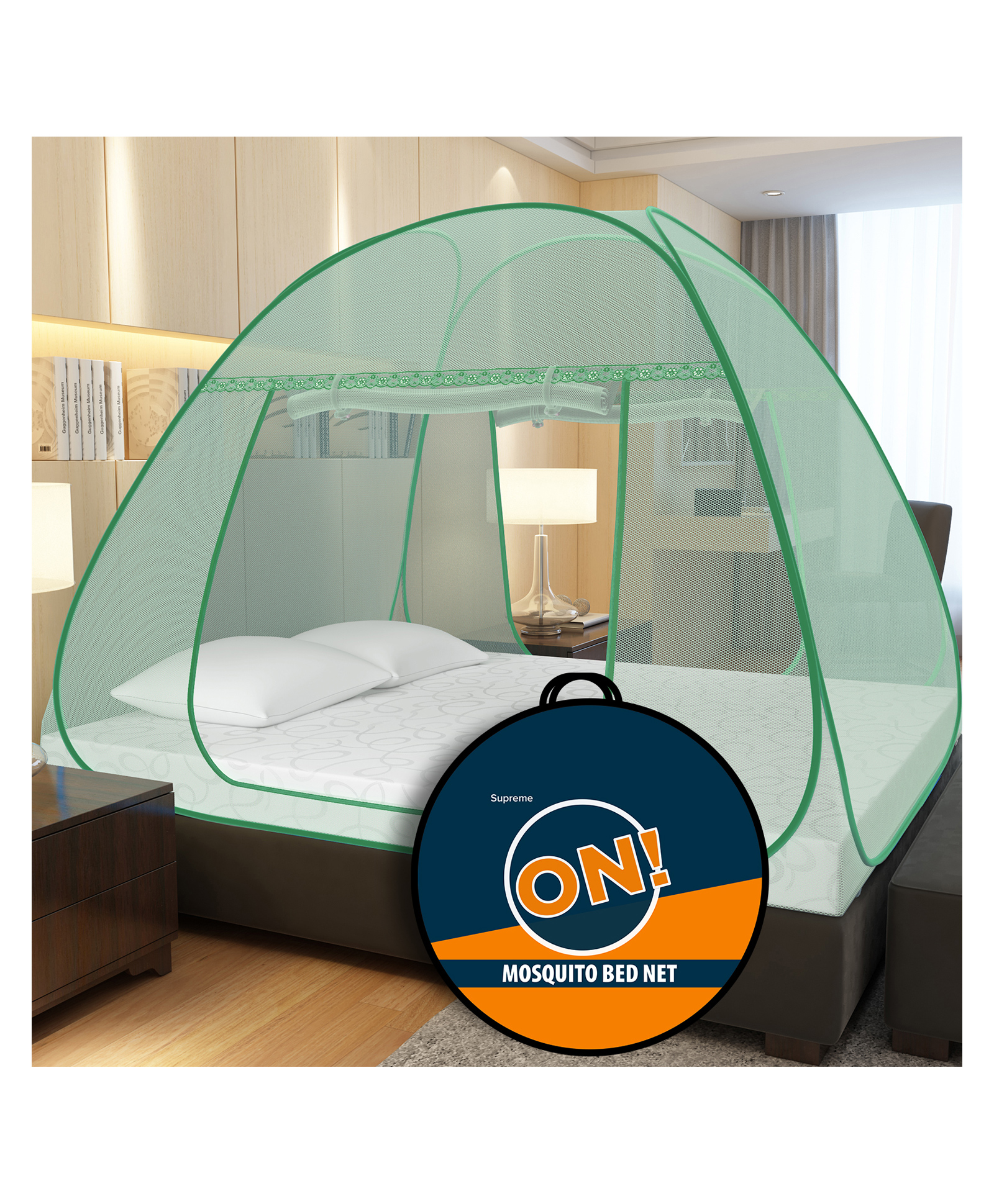 Supreme On Colourful Double Bed Premium Machardani King Size Mosquito Net - Full Green-image-46