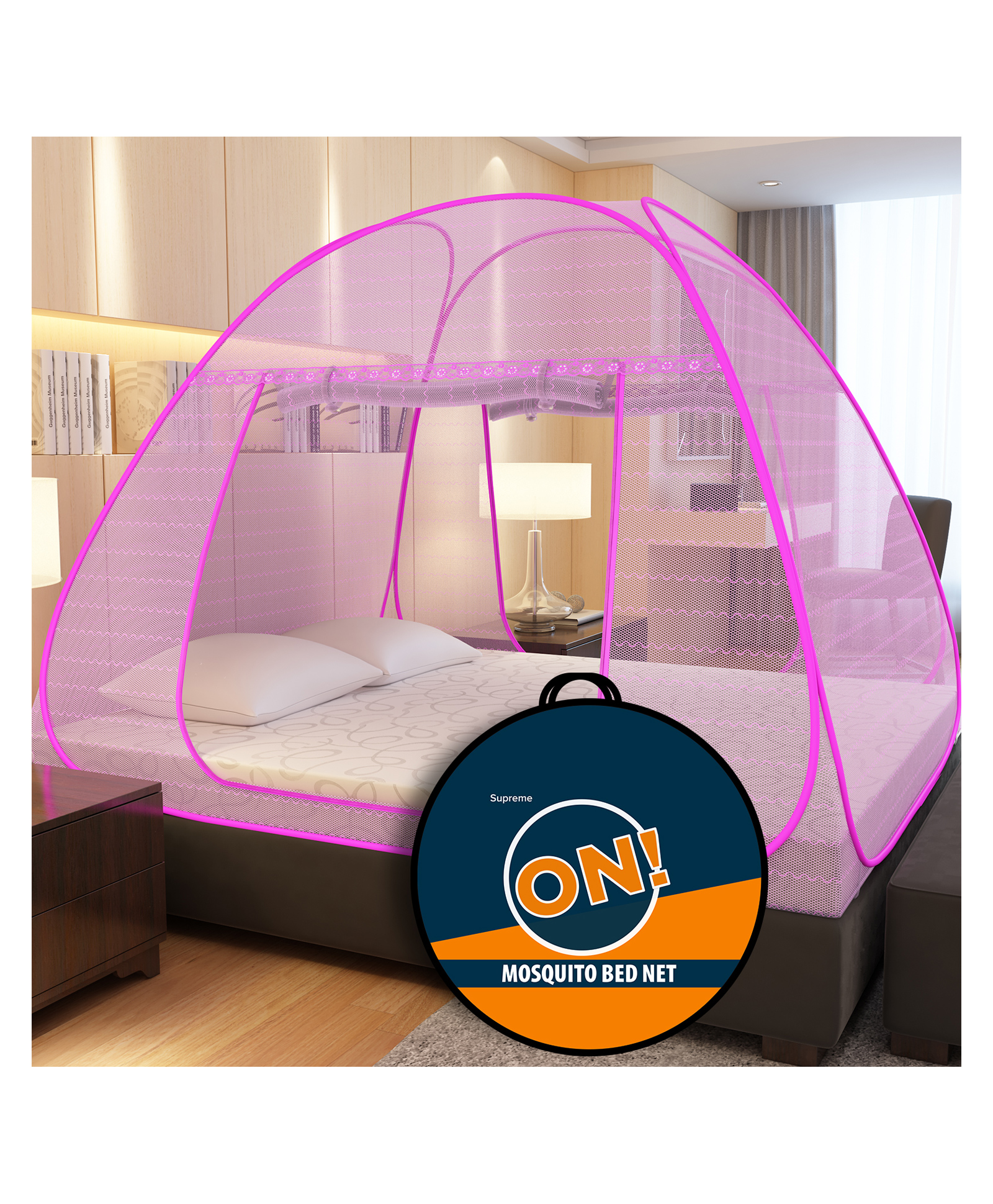 Supreme On Wave Patterned Double Bed Premium Machardani King Size Mosquito Net - Pink-image-38