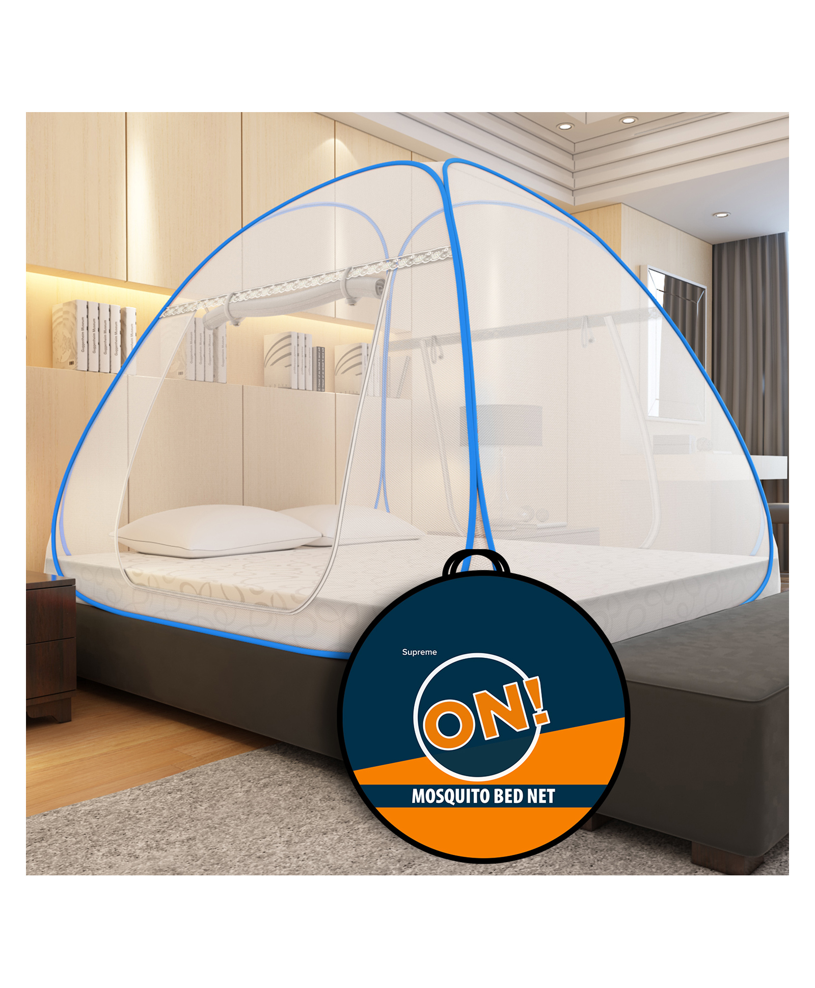 Supreme On Double Bed Premium Machardani Queen Size Mosquito Net - Blue-image-43