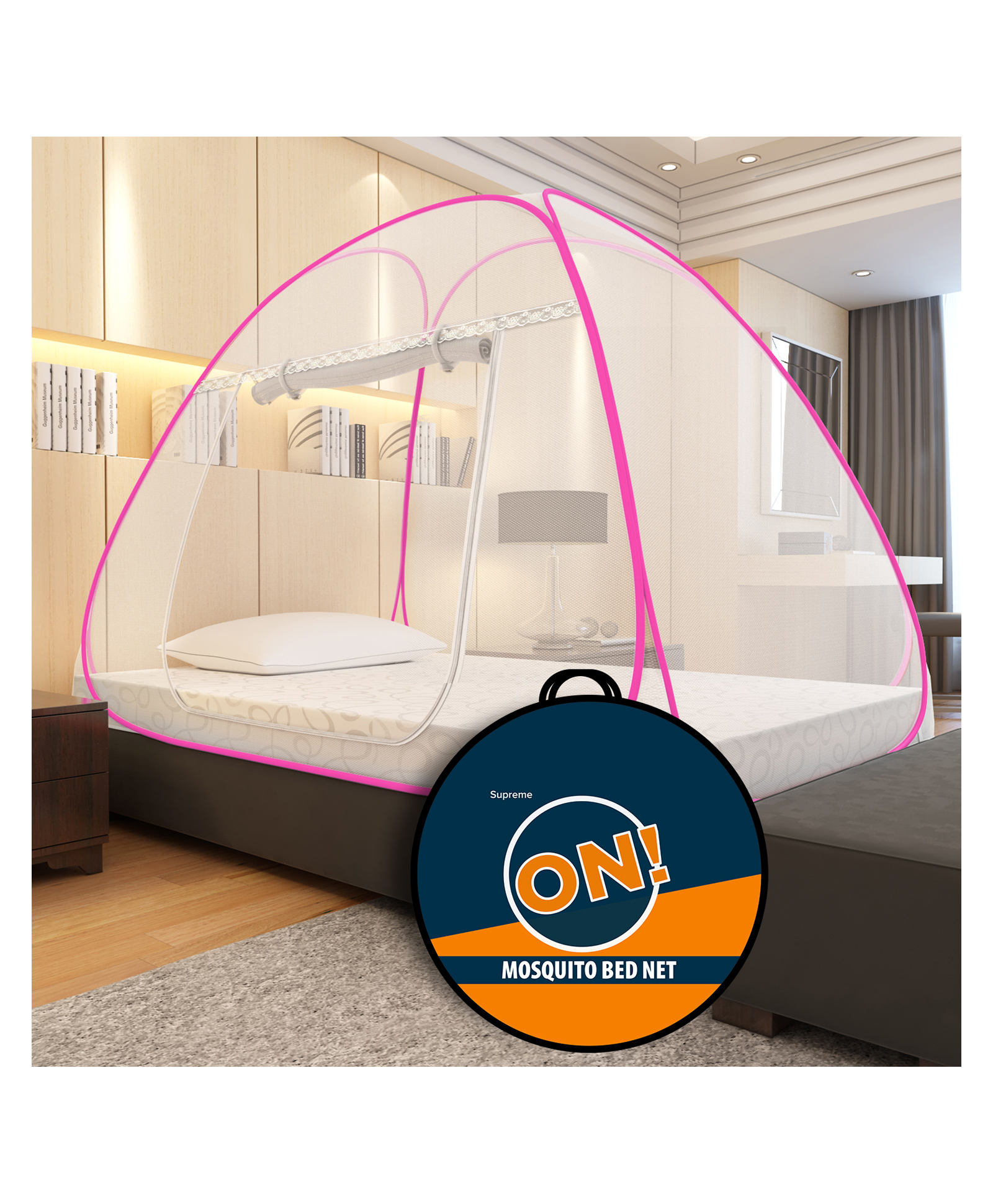 Supreme On Single Bed Premium Machardani Single Bed Size Mosquito Net - Pink-picture-14