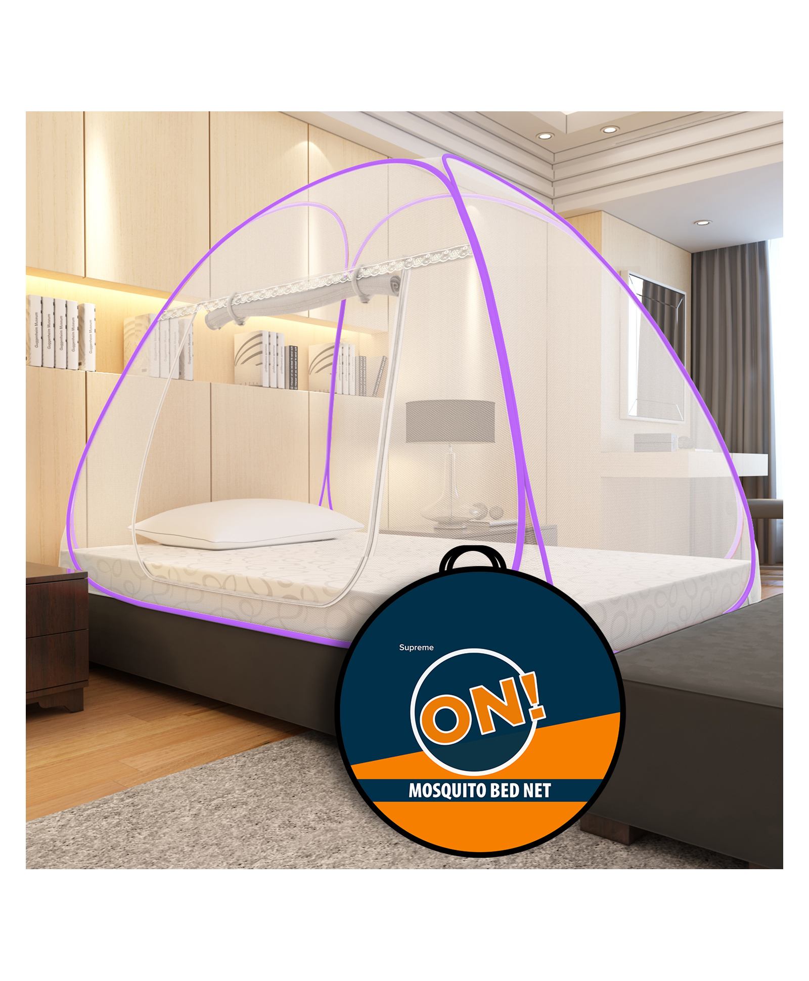 Supreme On Single Bed Premium Machardani Single Bed Size Mosquito Net - Purple-image-44