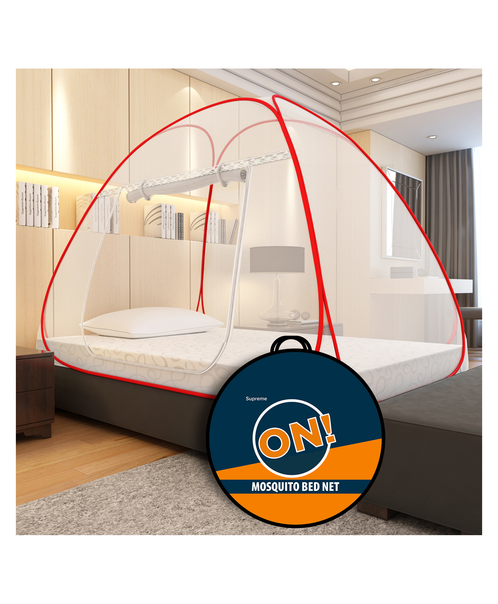Supreme On Single Bed Premium Machardani Single Bed Size Mosquito Net - Red-image-42