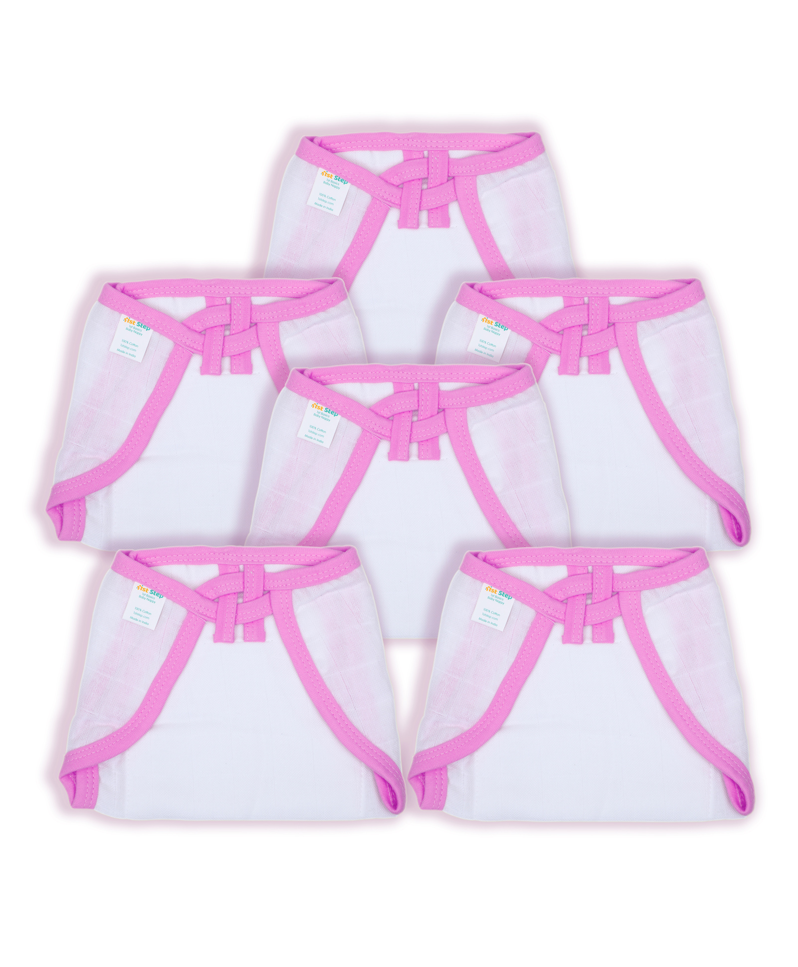 1st Step Washable and 100% Cotton Nappies (White & Pink, New Born)-picture-8