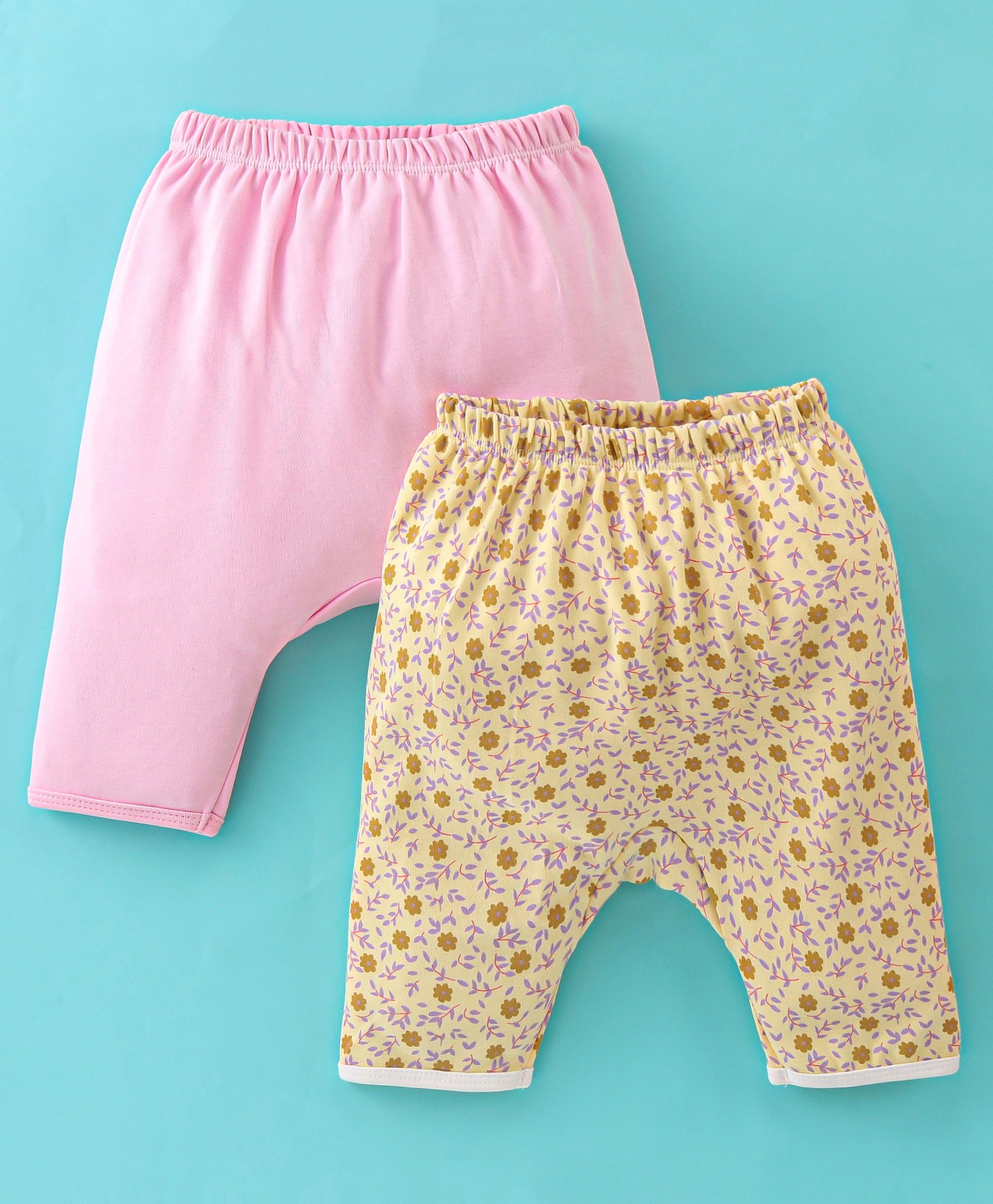 Ben Benny Cotton Knit Full Length Diaper Legging Floral Print Pack Of 2 - Pink & Yellow-picture-22
