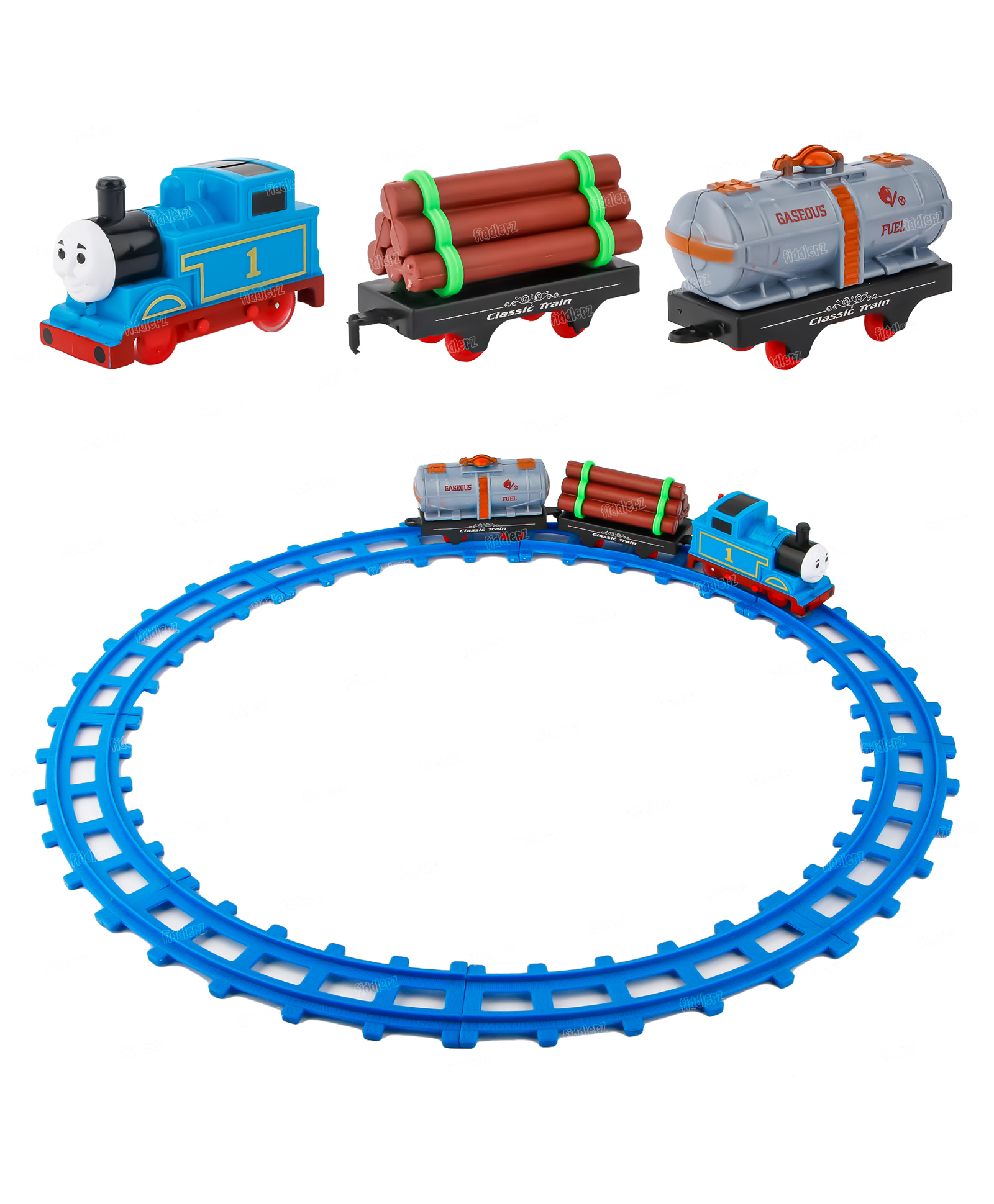 Fiddlerz Cartoon Train Toys for Kids 11 PIECES with Track Set Adventures Small Push Along Engine Gift for Kids - Multicolor-image-1