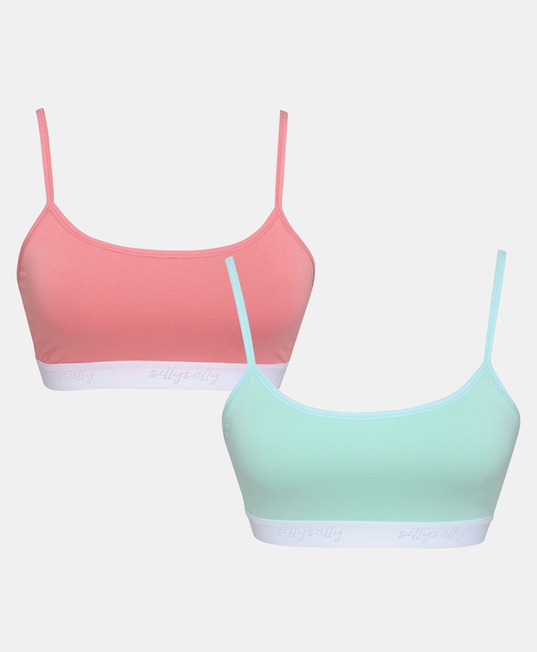 SillySally Pack Of 2  Sleeveless Solid Training Non Padded & Non Wired Bras - Coral Pink & Mint Green-picture-36