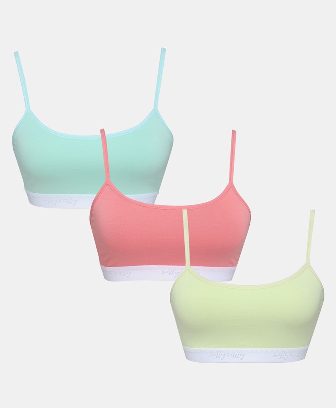 SillySally Pack Of 3 Sleeveless Solid Training Non Padded & Non Wired Bras - Mint Green Coral Red & Lime Yellow-picture-1