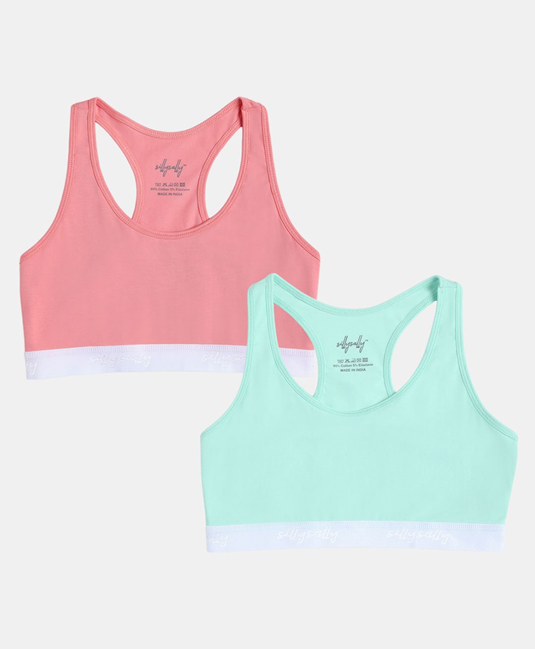 SillySally Pack Of 2 Sleeveless Solid Training Non Padded & Non Wired Bras -  Coral Red & Mint Green-picture-39