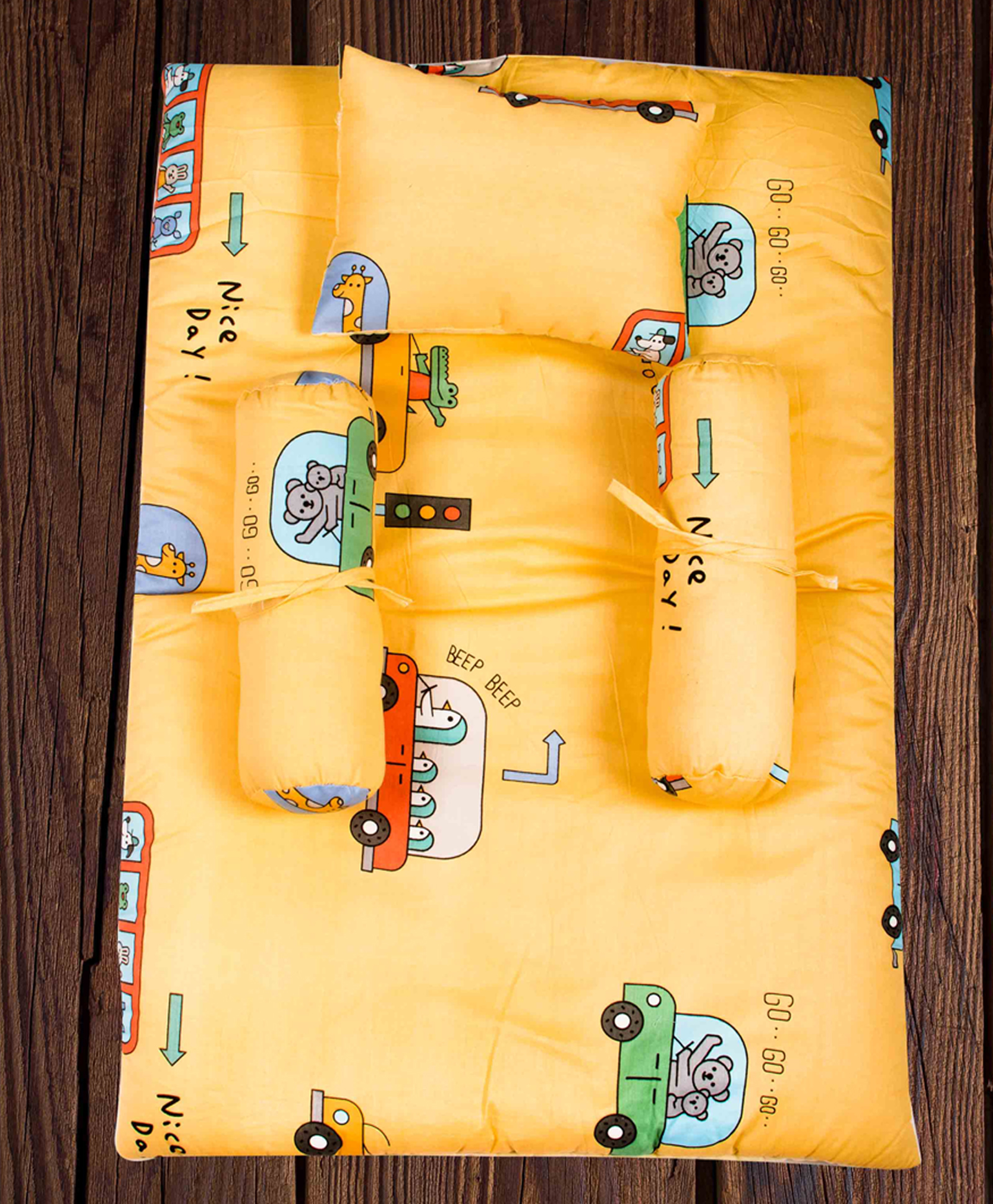Mittenbooty Infant baby Bolster Bedding set in Twill Cotton Car Print Yellow-picture-19