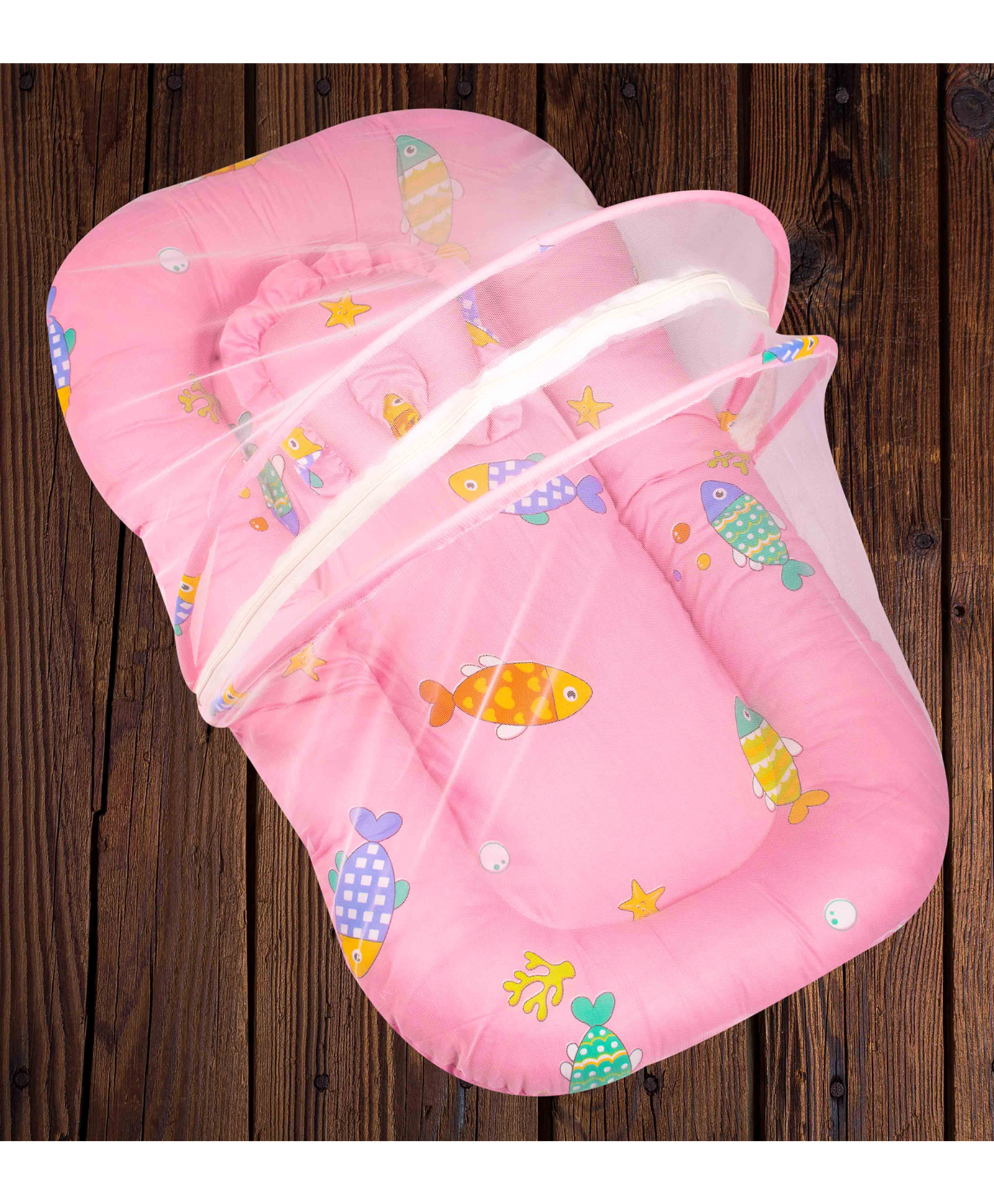 Mittenbooty Infant baby Net Bedding Jumbo in Twill Cotton Fish Print-Pink-image-41