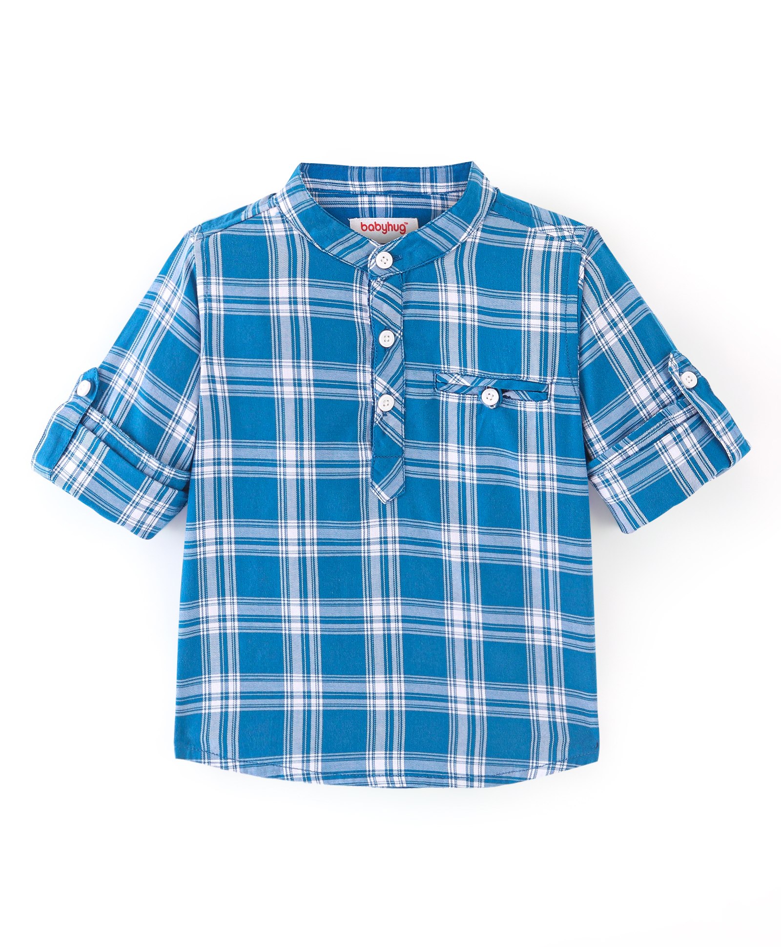 Babyhug Woven Full Sleeves Kurta Shirt Checkered - Blue-image-3