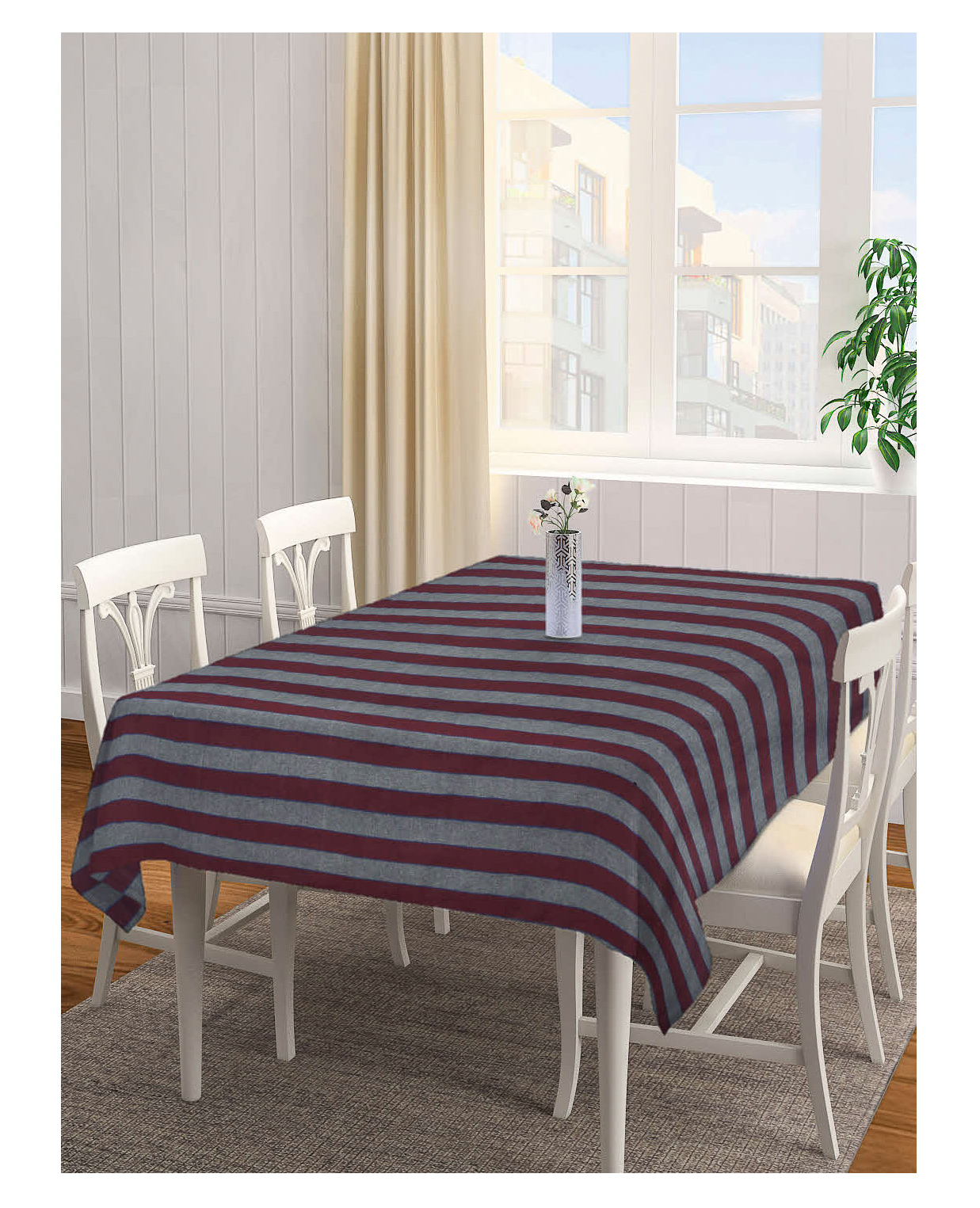 Arrabi Grey Stripes Handwoven Cotton 6 SEATER Table Cover ARTC-1100-Grey-image-35