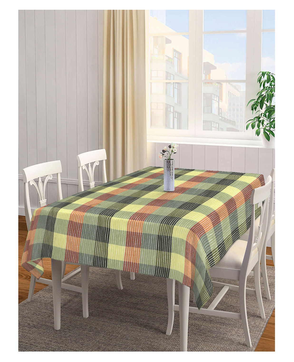 Arrabi Multi Graphic TC Cotton Blend 8 Seater Table Cover ARTC-1138 - Green Yellow-image-31