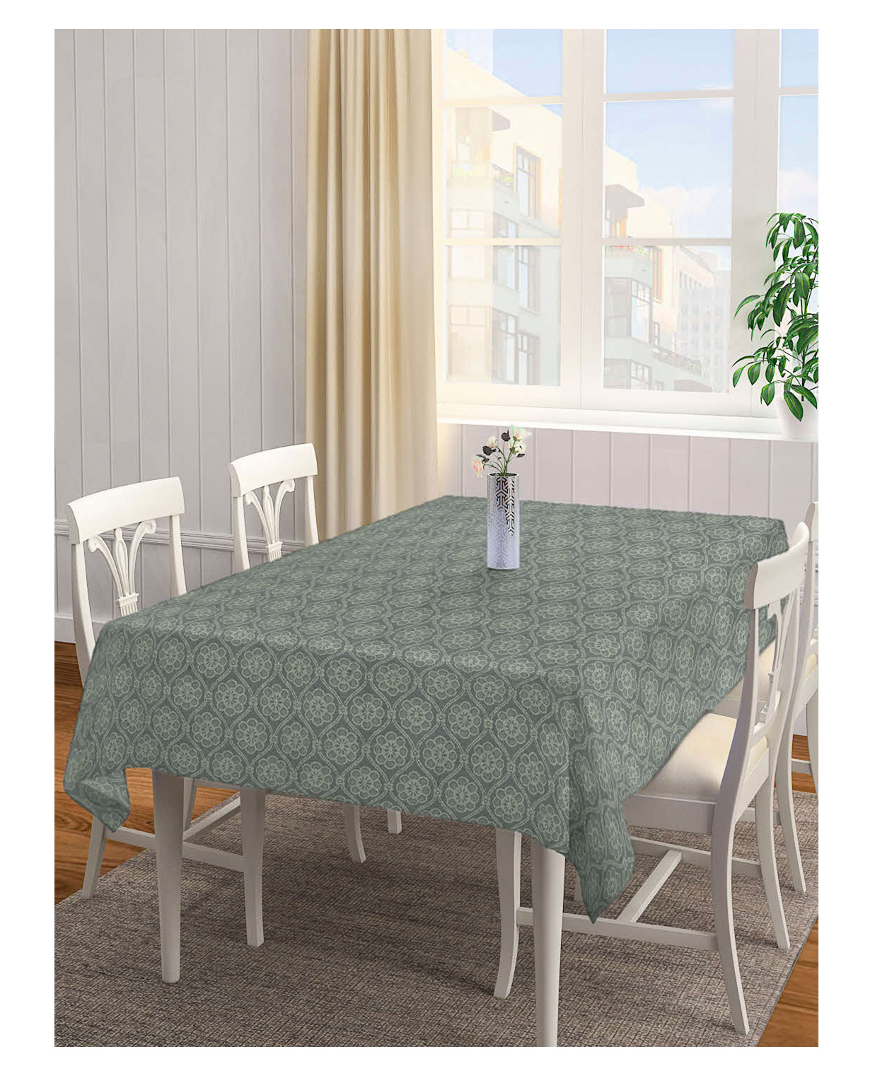 Arrabi Grey Floral Handwoven Cotton 8 SEATER Table Cover ARTC-1104-Grey-image-23