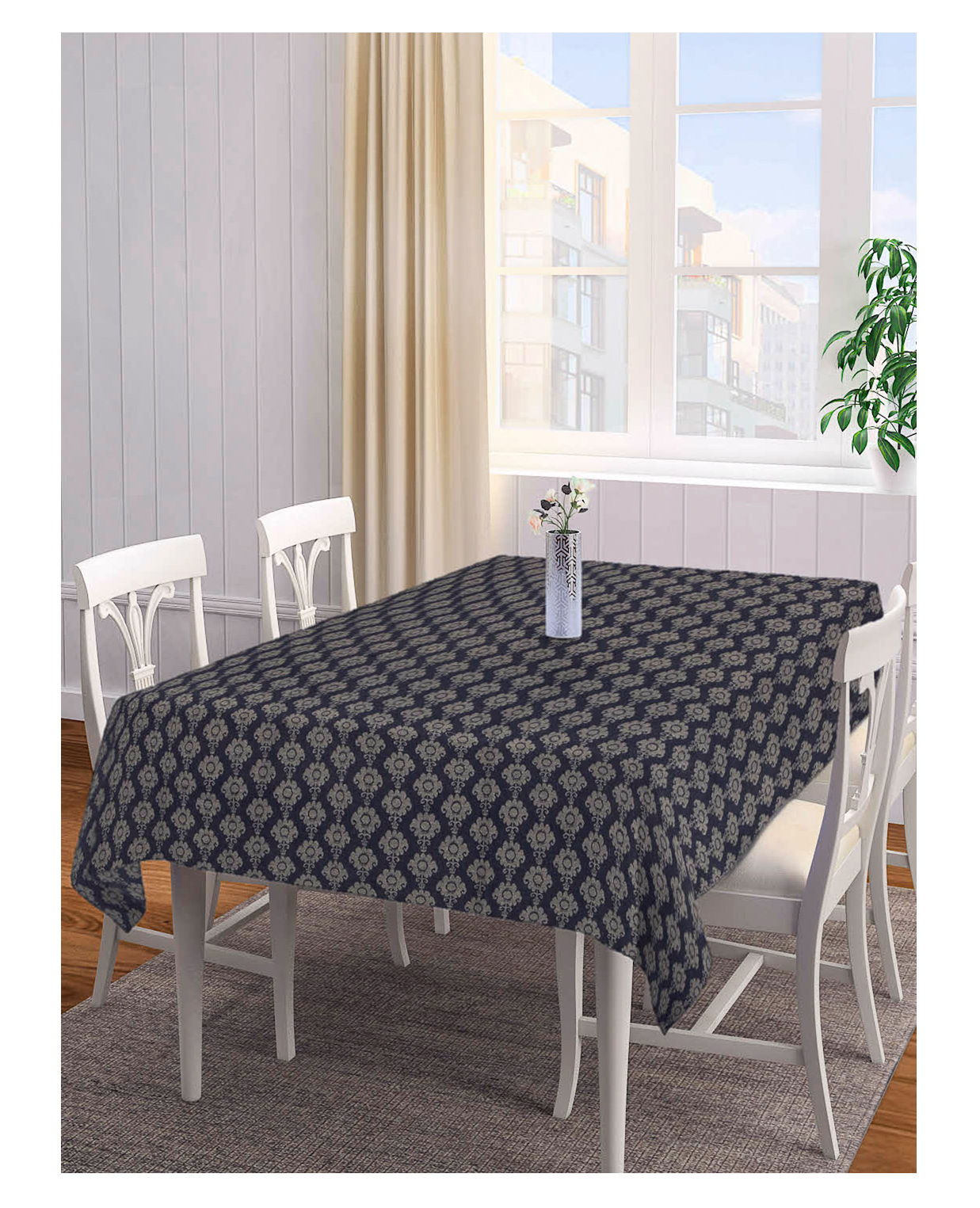 Arrabi Black Indian Handwoven Cotton 8 SEATER Table Cover ARTC-1105-Black-image-24