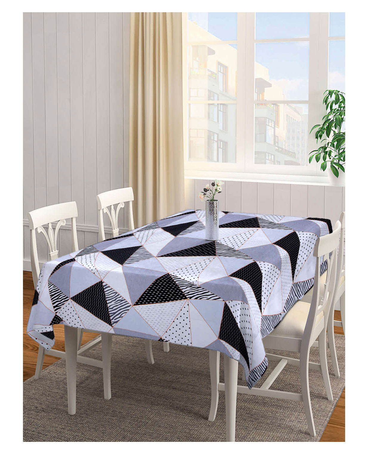Arrabi Grey Geometric TC Cotton Blend 6 SEATER Table Cover ARTC-1110-Grey-picture-25