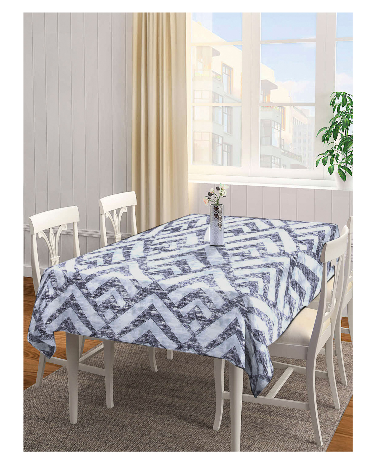 Arrabi Grey Graphic TC Cotton Blend 6 SEATER Table Cover ARTC-1112-Grey-image-6
