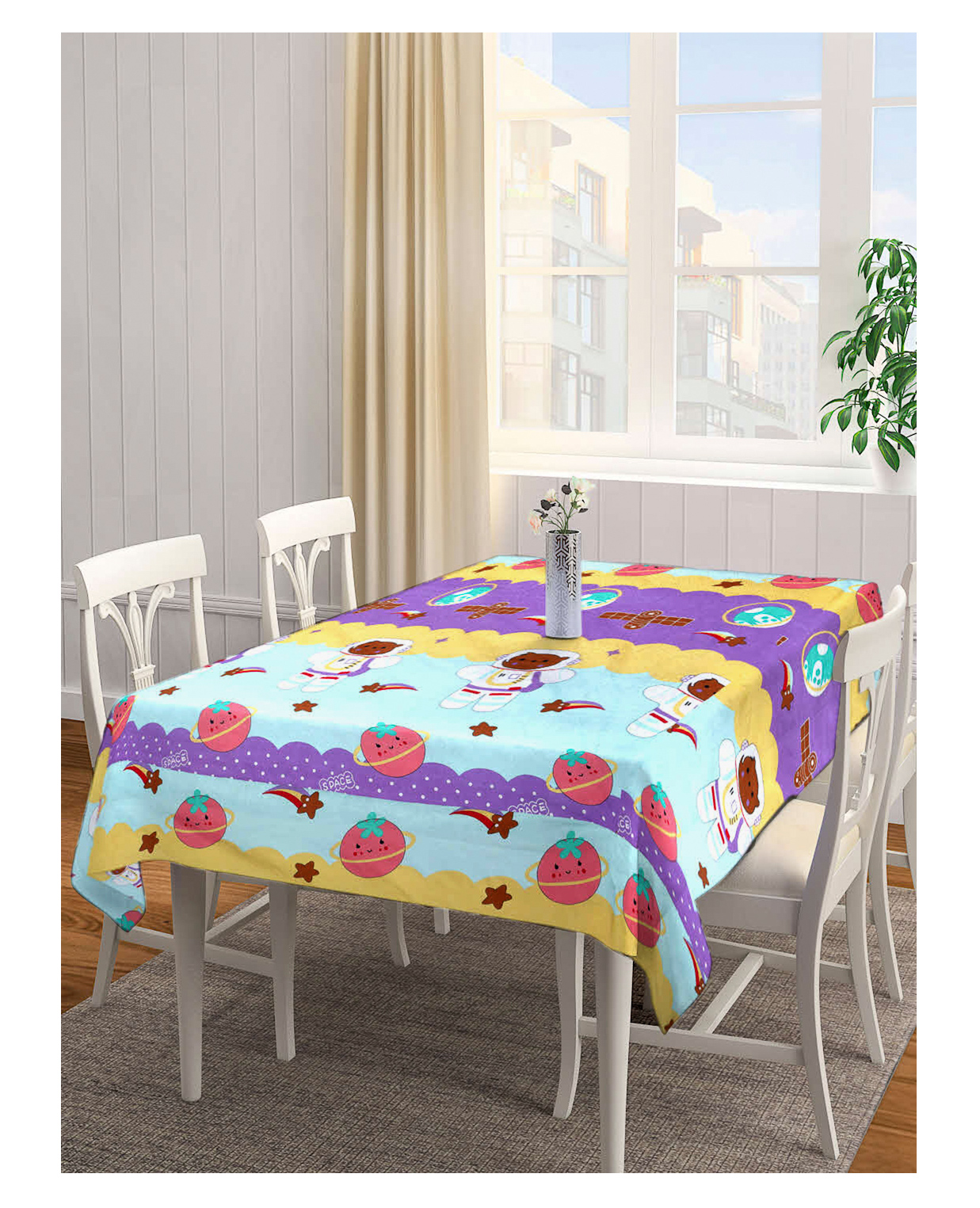 Arrabi Multi Cartoon TC Cotton Blend 6 Seater Table Cover ARTC-1135 - Blue & White-picture-20
