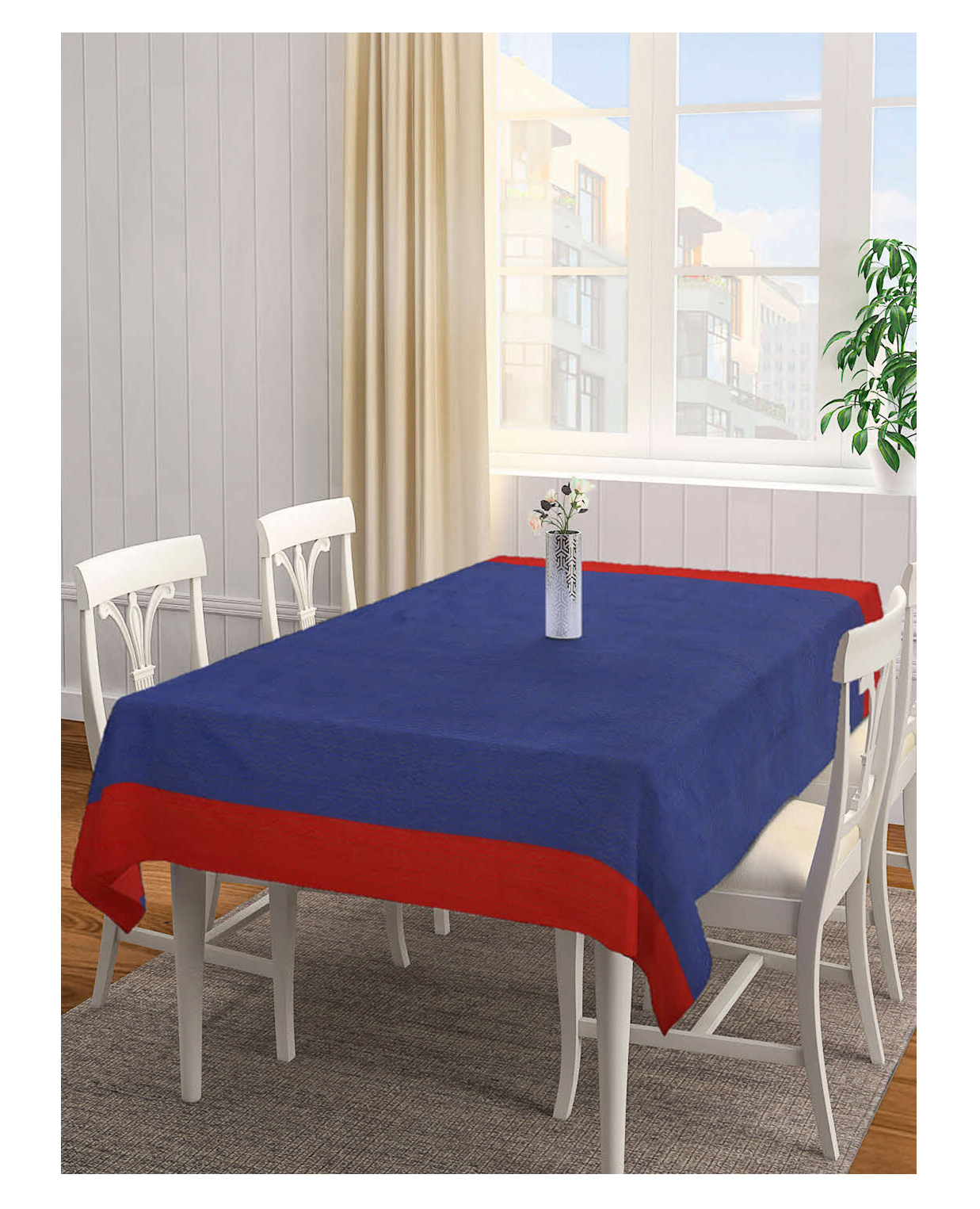 Arrabi Blue Stripes Handwoven Cotton 8 Seater Table Cover ARTC-1137- Red & Blue-image-21