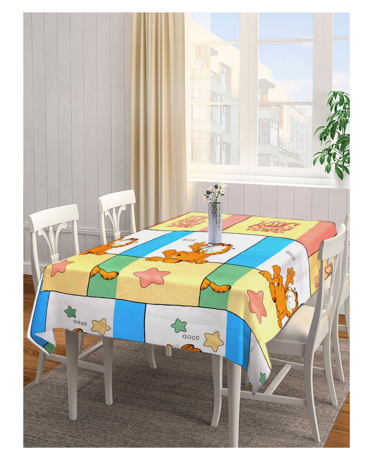Arrabi Multi Cartoon TC Cotton Blend 6 Seater Table Cover ARTC-1142 - Yellow & Blue-picture-23