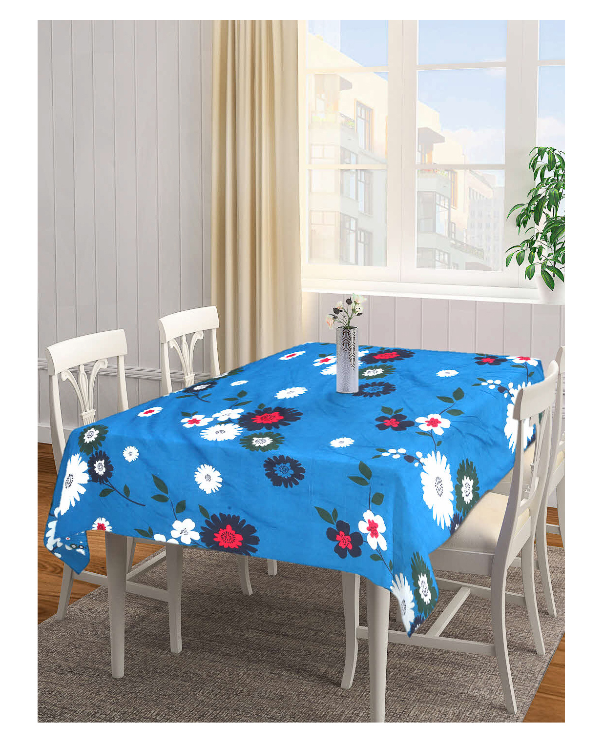 Arrabi Blue Floral TC Cotton Blend 8 Seater Table Cover ARTC-1145 - Blue-picture-21