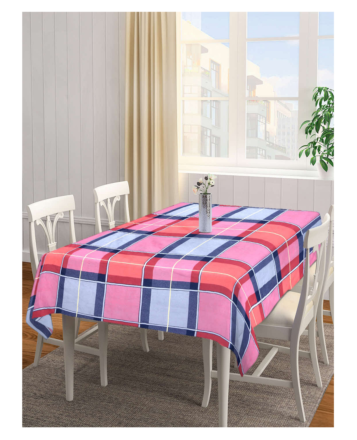 Arrabi Multi Checks TC Cotton Blend 8 Seater Table Cover ARTC-1166 - Pink-image-33