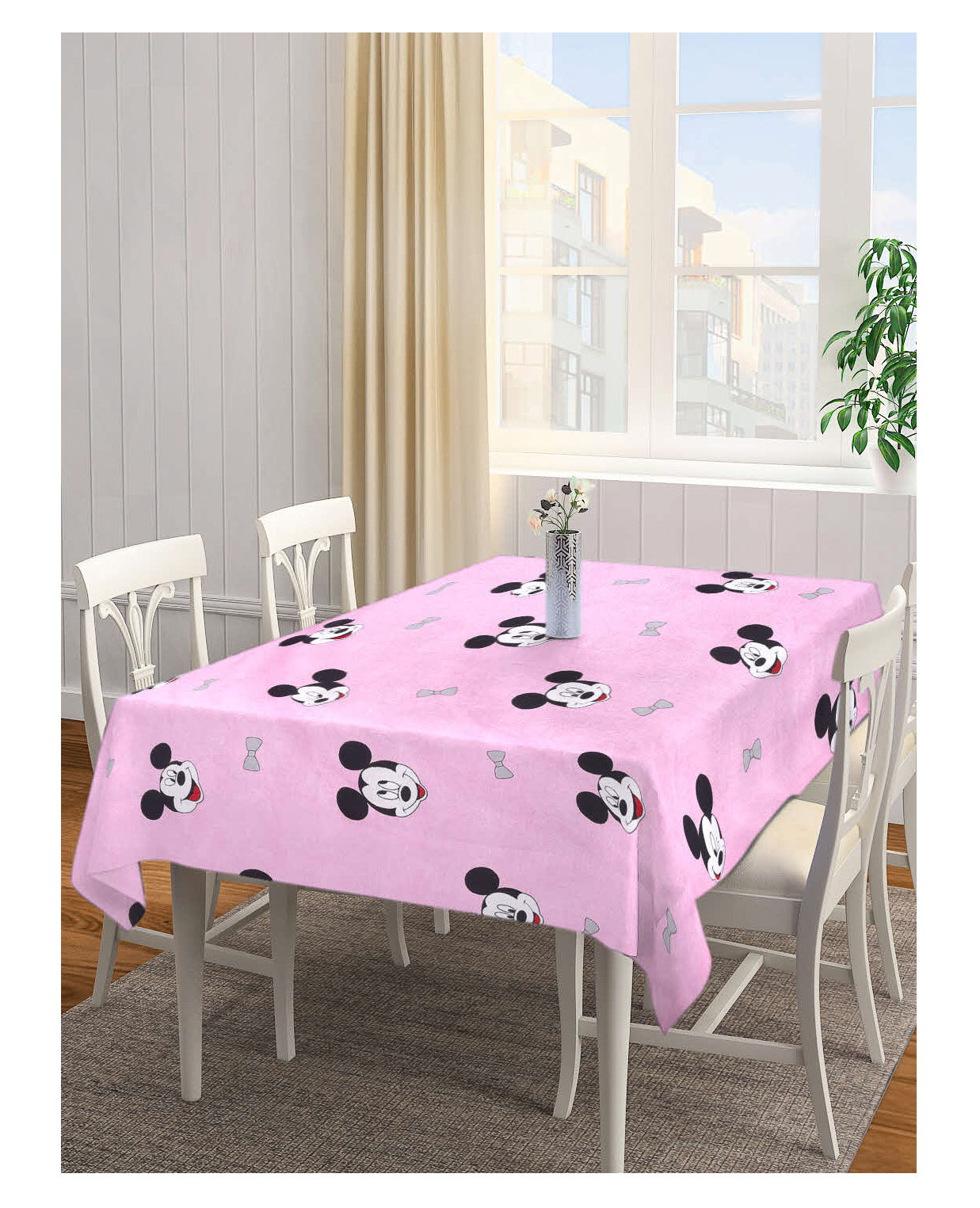 Arrabi Pink Cartoon TC Cotton Blend 6 Seater Table Cover ARTC-1169 - Pink-image-2
