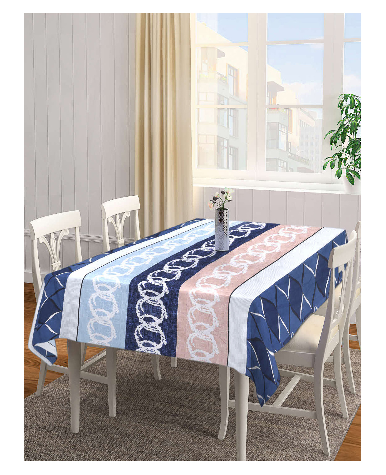 Arrabi Multi Graphic TC Cotton Blend 6 Seater Table Cover ARTC-1173 - Blue-image-5