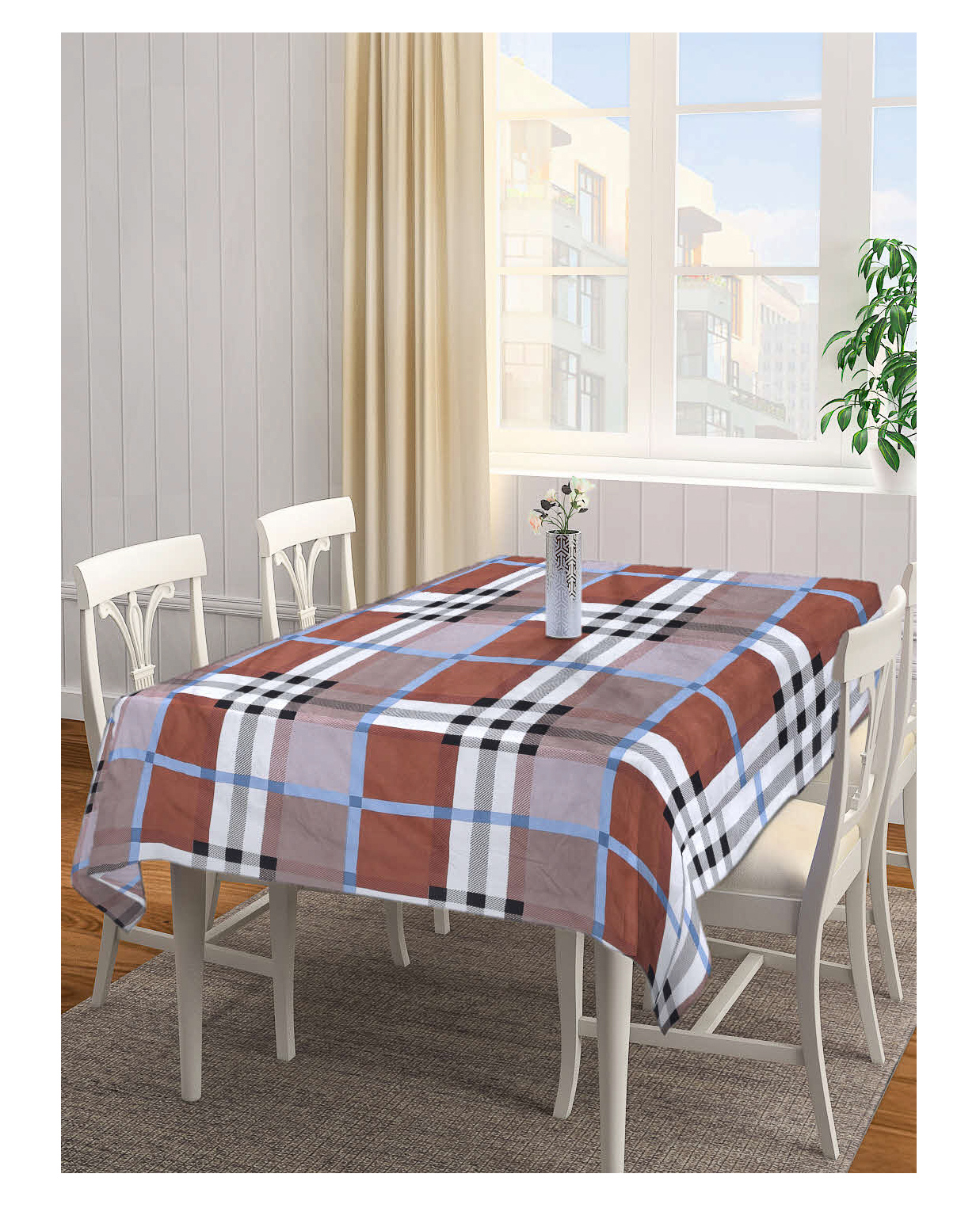 Arrabi Multi Checks TC Cotton Blend 6 Seater Table Cover ARTC-1175 - Brown-picture-49